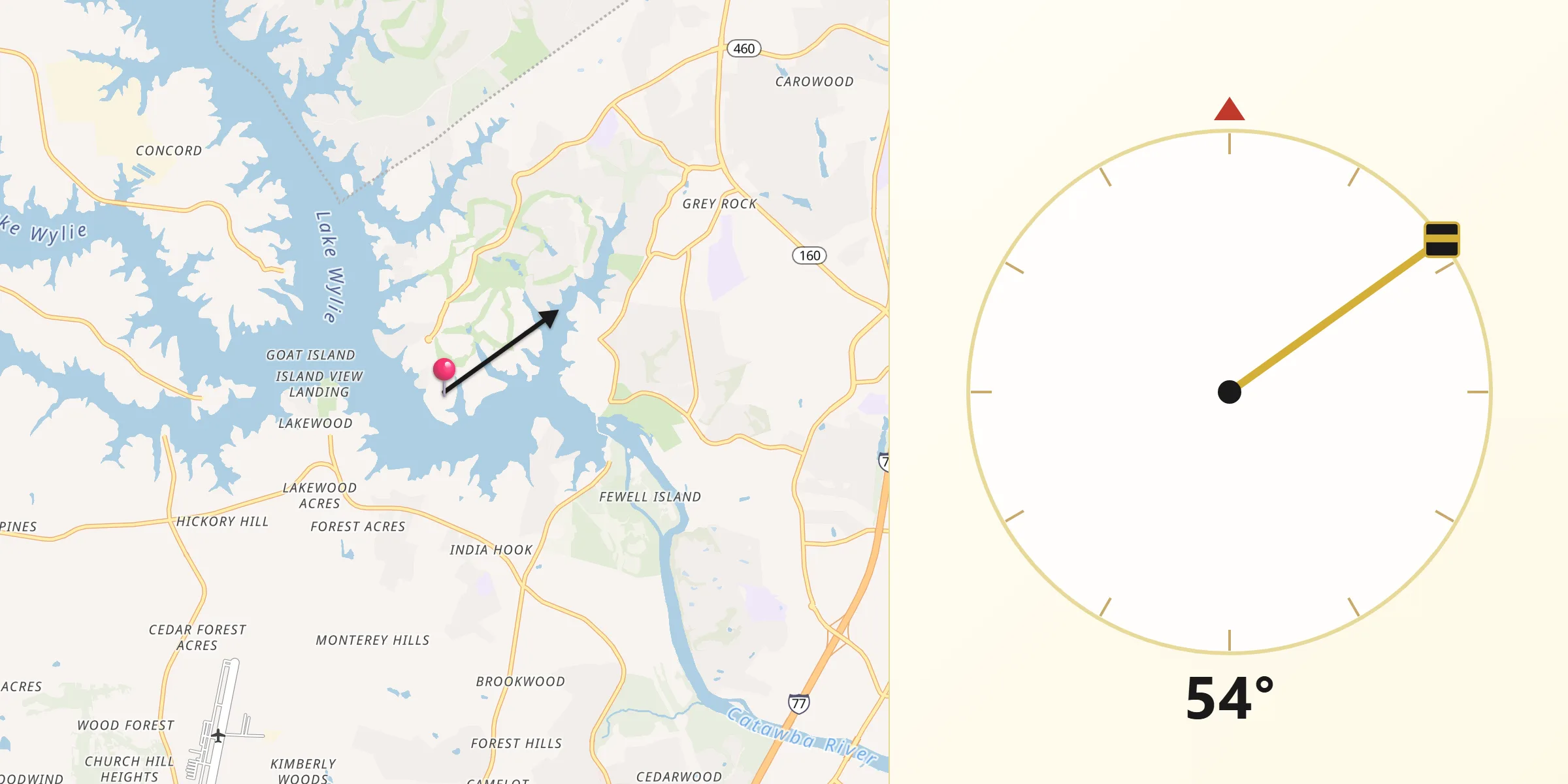 Qibla Direction from Tega Cay
