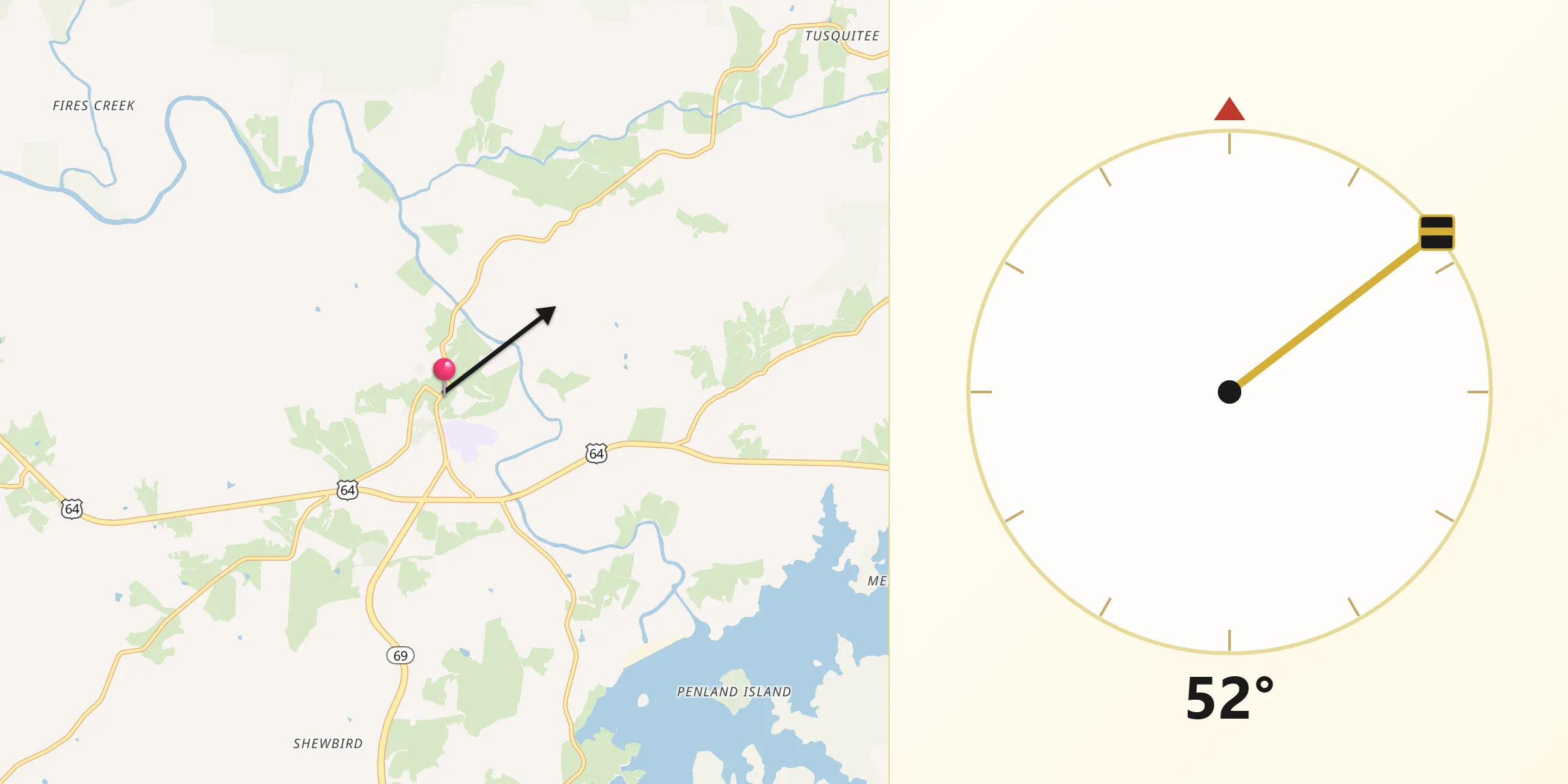 Qibla Direction from Hayesville