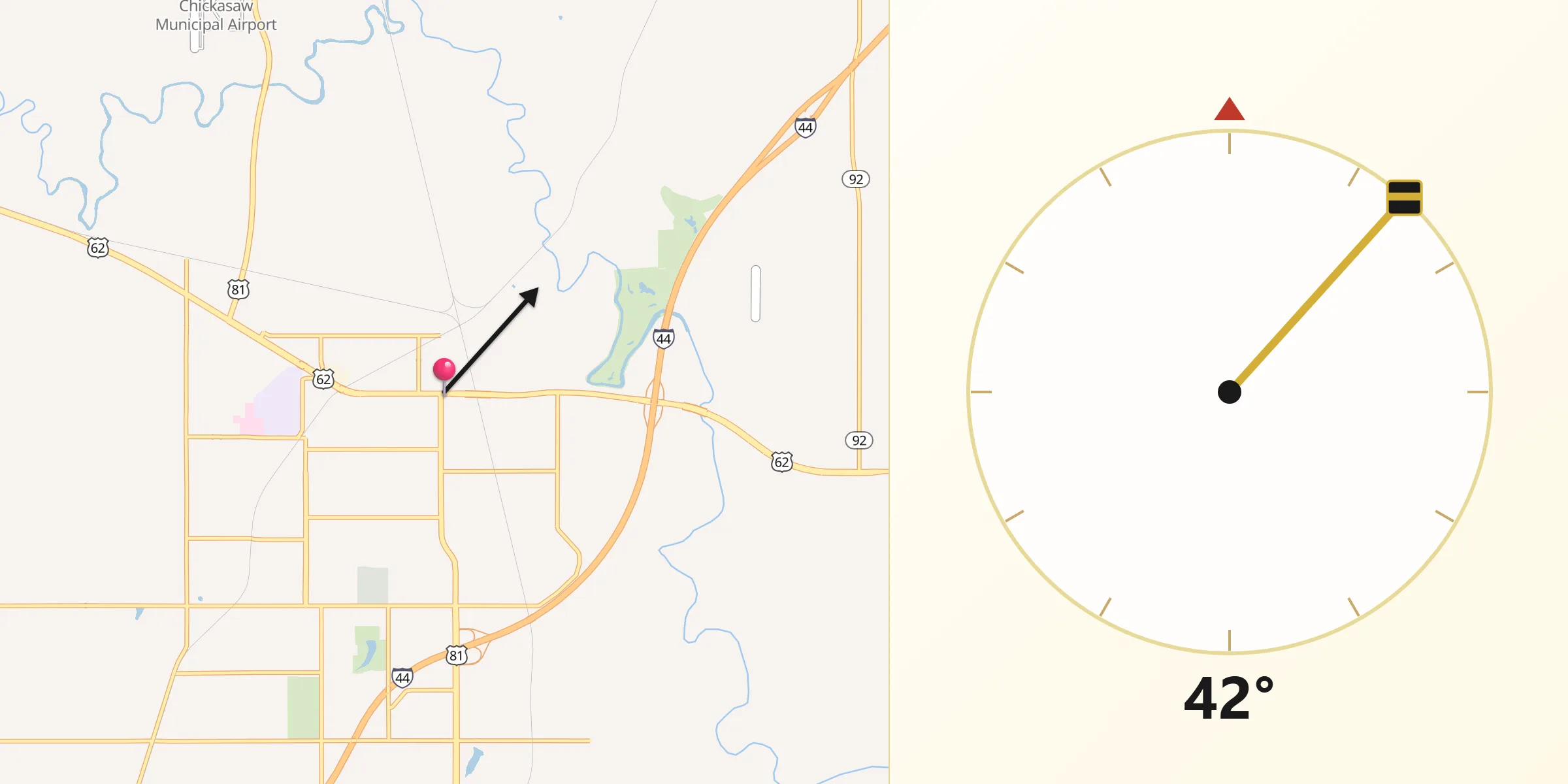 Qibla Direction from Chickasha