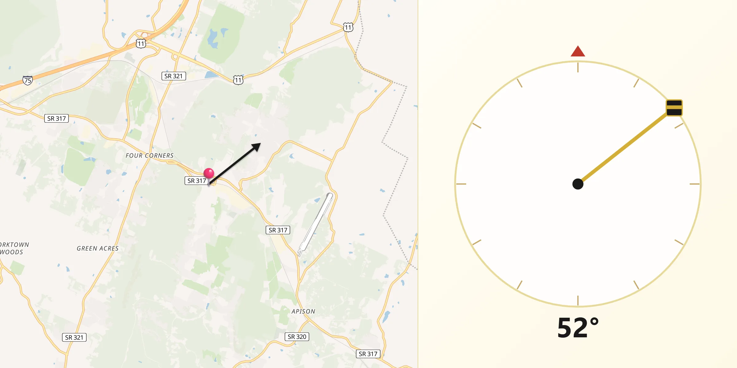 Qibla Direction from Collegedale