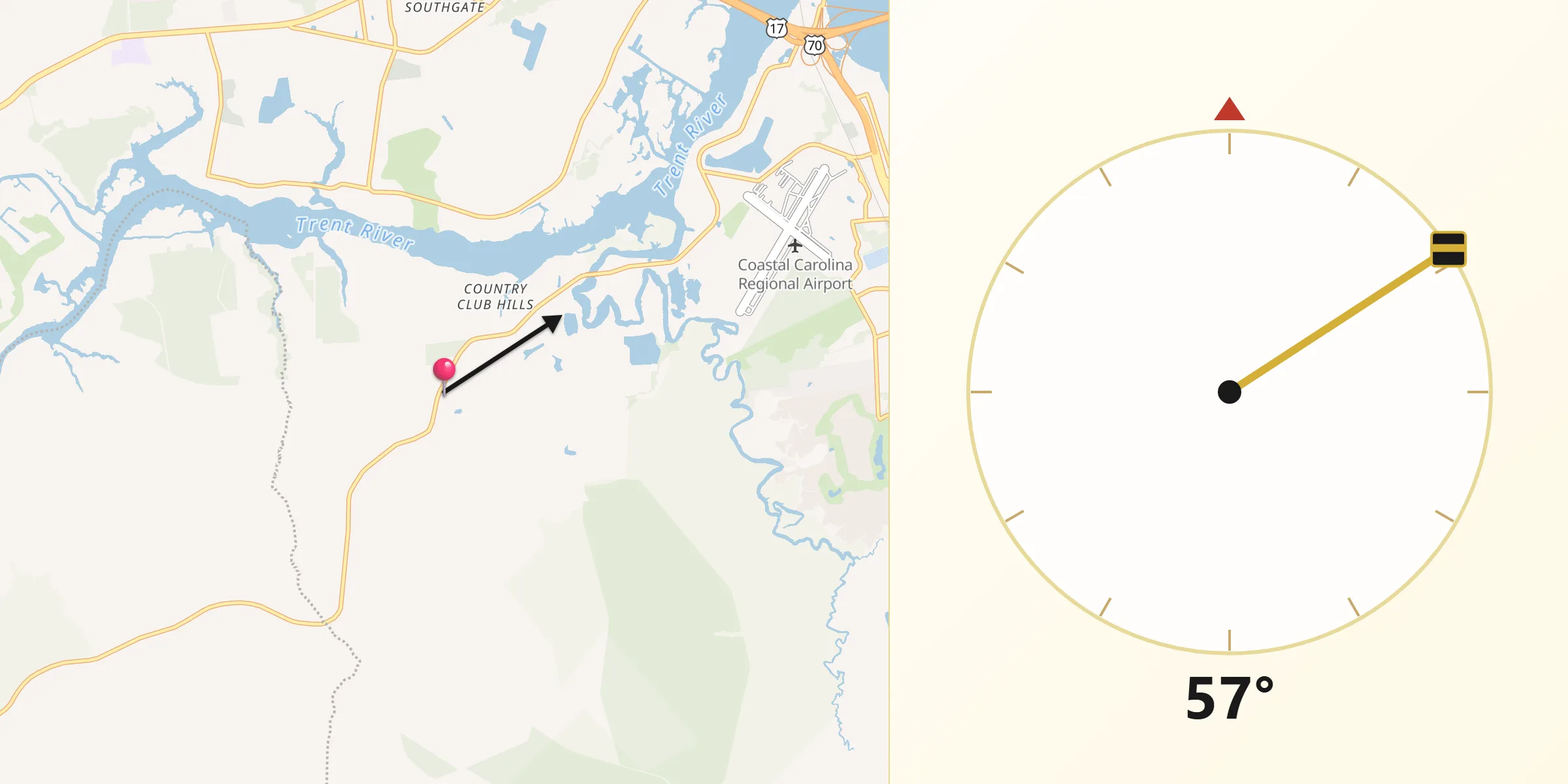 Qibla Direction from Brices Creek
