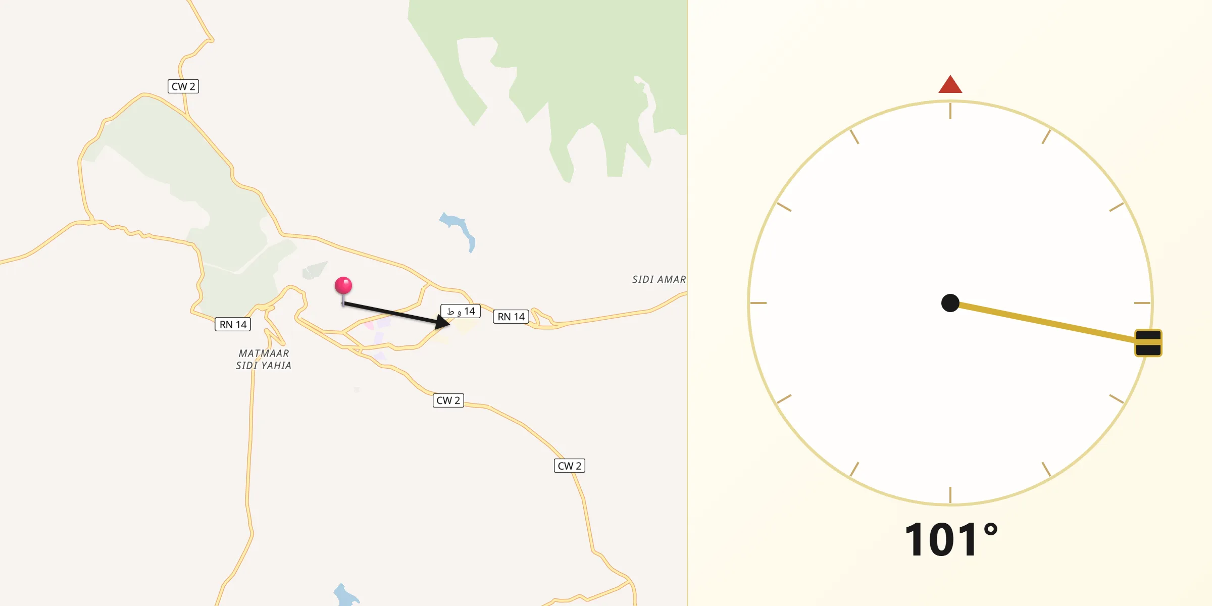 Direction vers la Qibla depuis Frenda