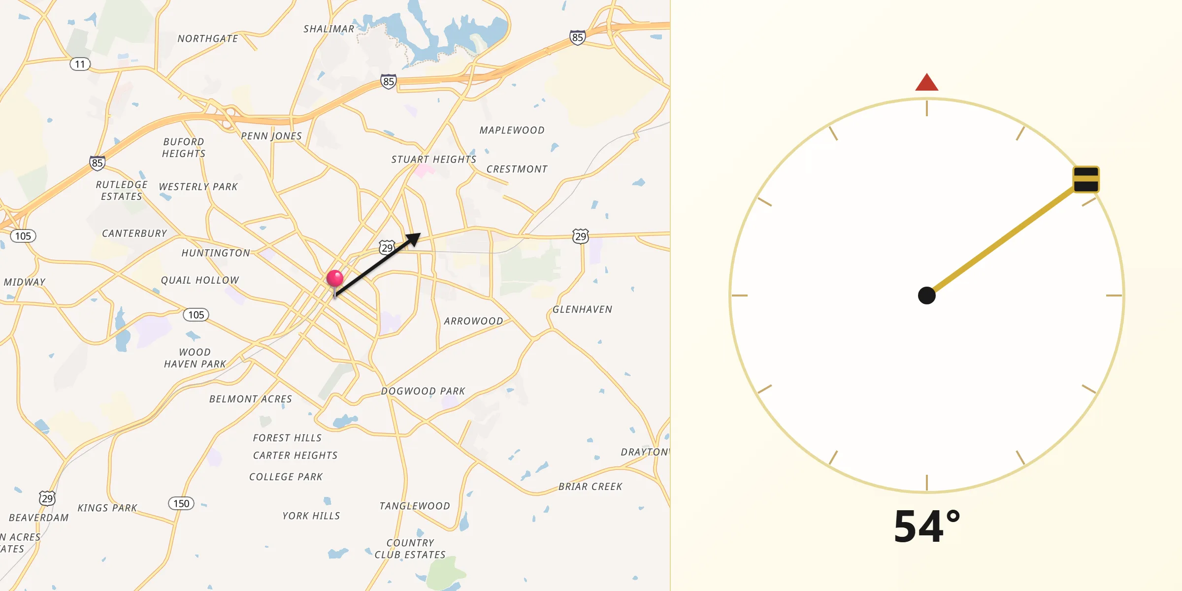 Qibla Direction from Gaffney
