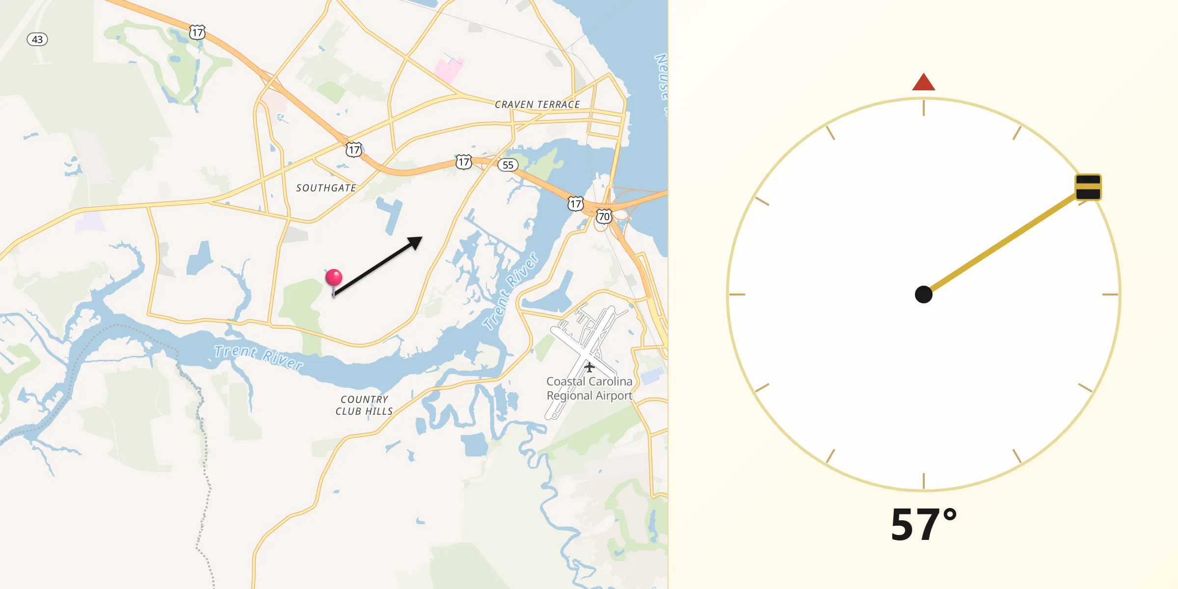 Qibla Direction from Trent Woods