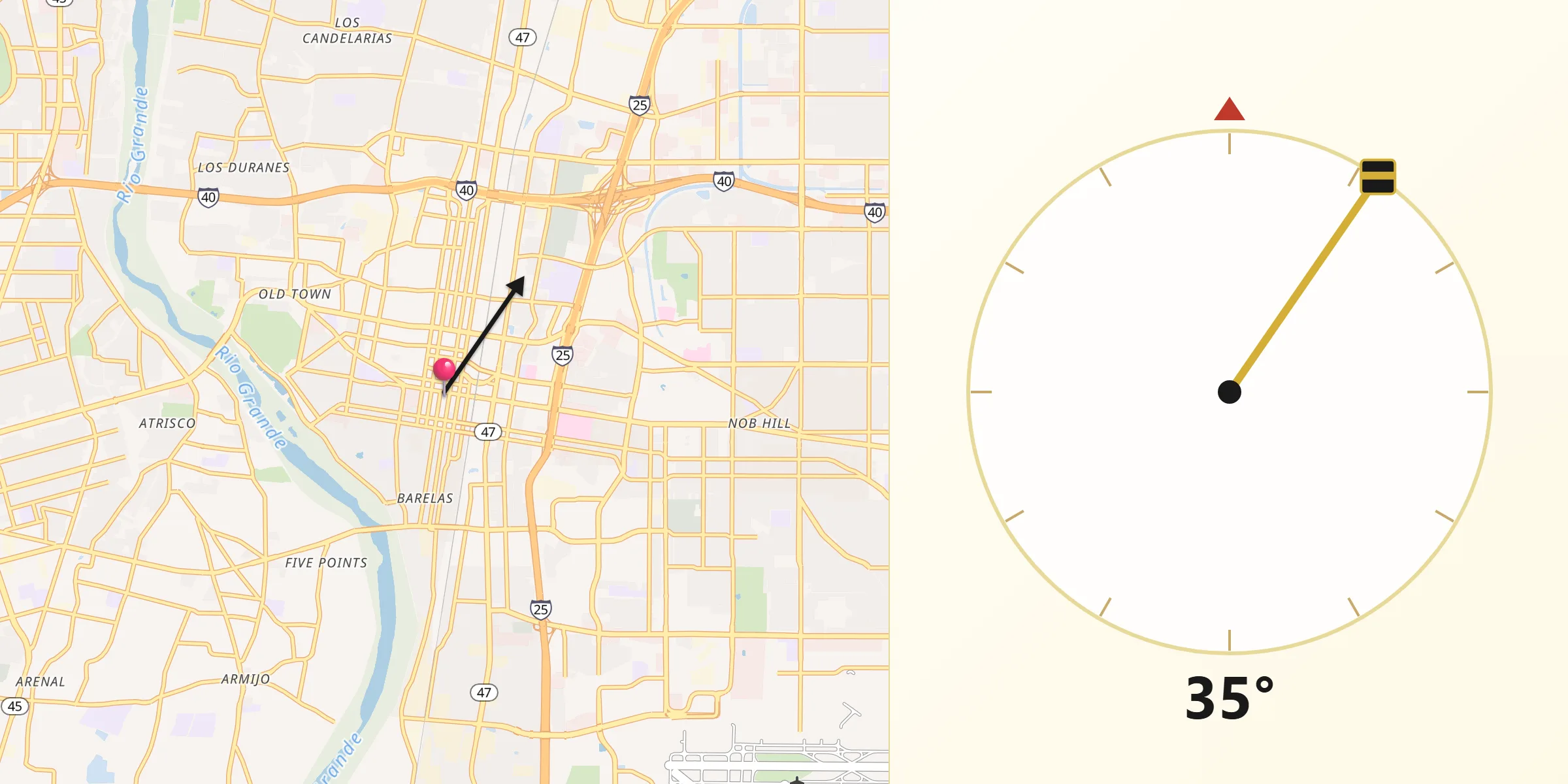 Direction vers la Qibla depuis Albuquerque