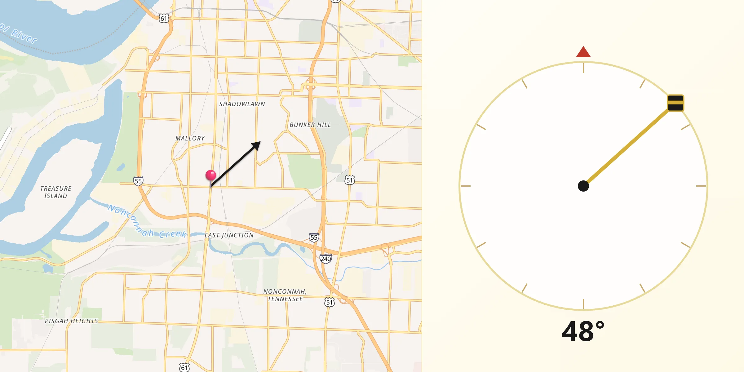 Qibla Direction from New South Memphis