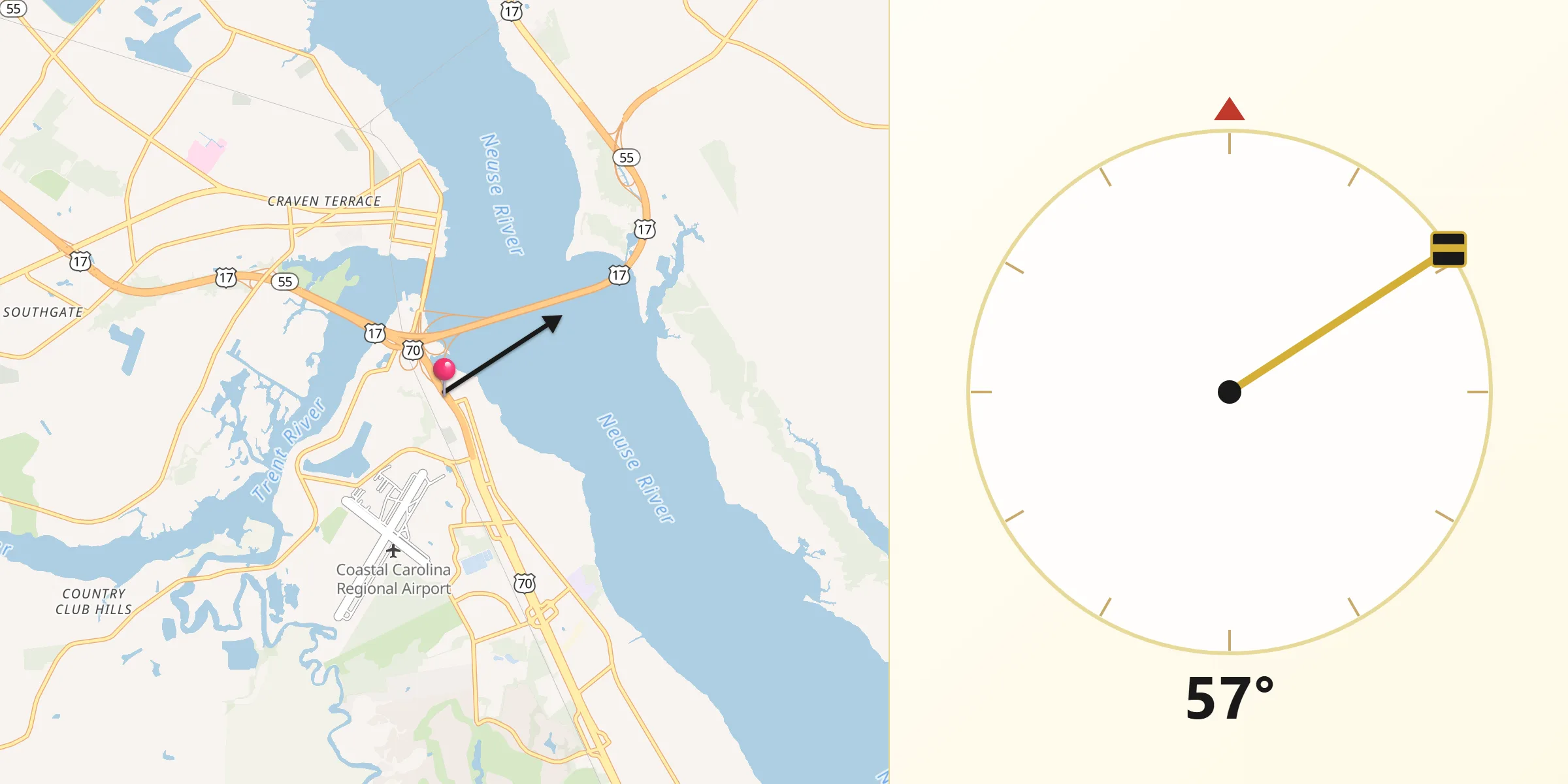Qibla Direction from James City