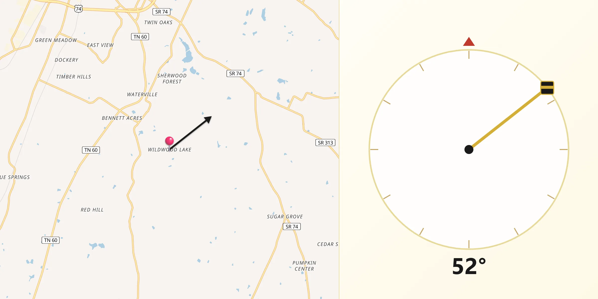 Qibla Direction from Wildwood Lake