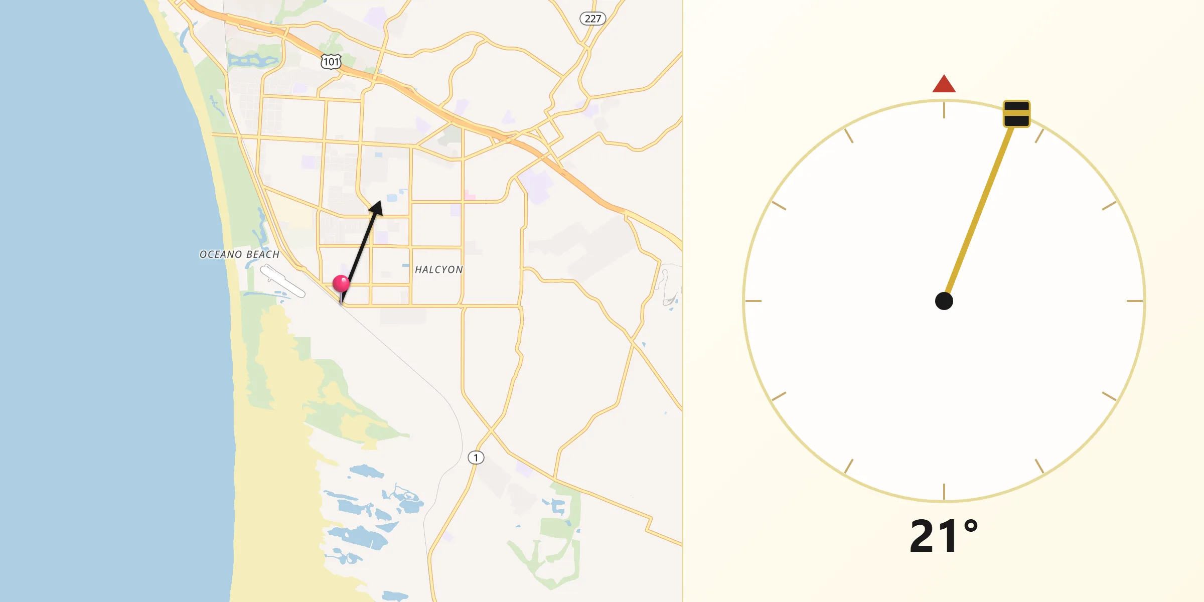 Qibla Direction from Oceano