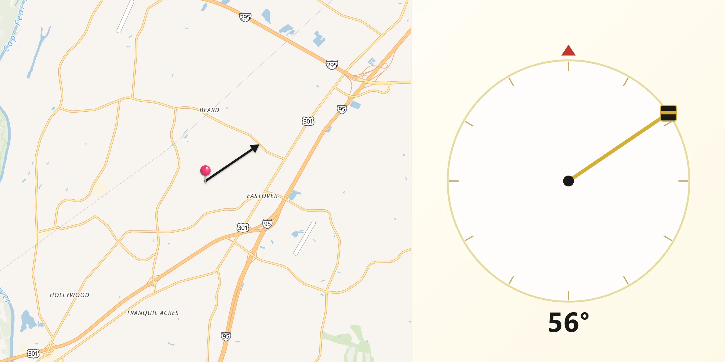 Qibla Direction from Eastover