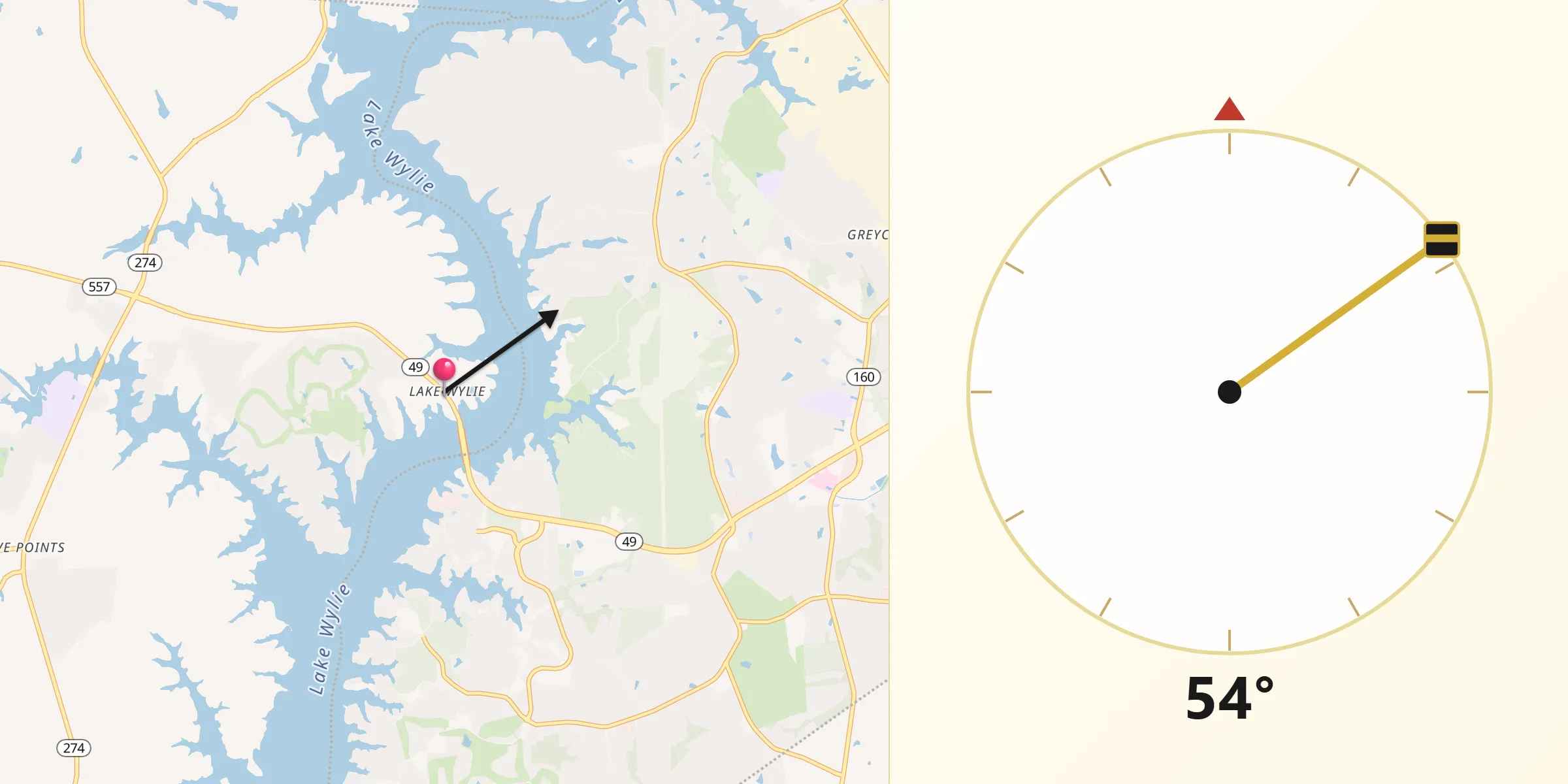Qibla Direction from Lake Wylie