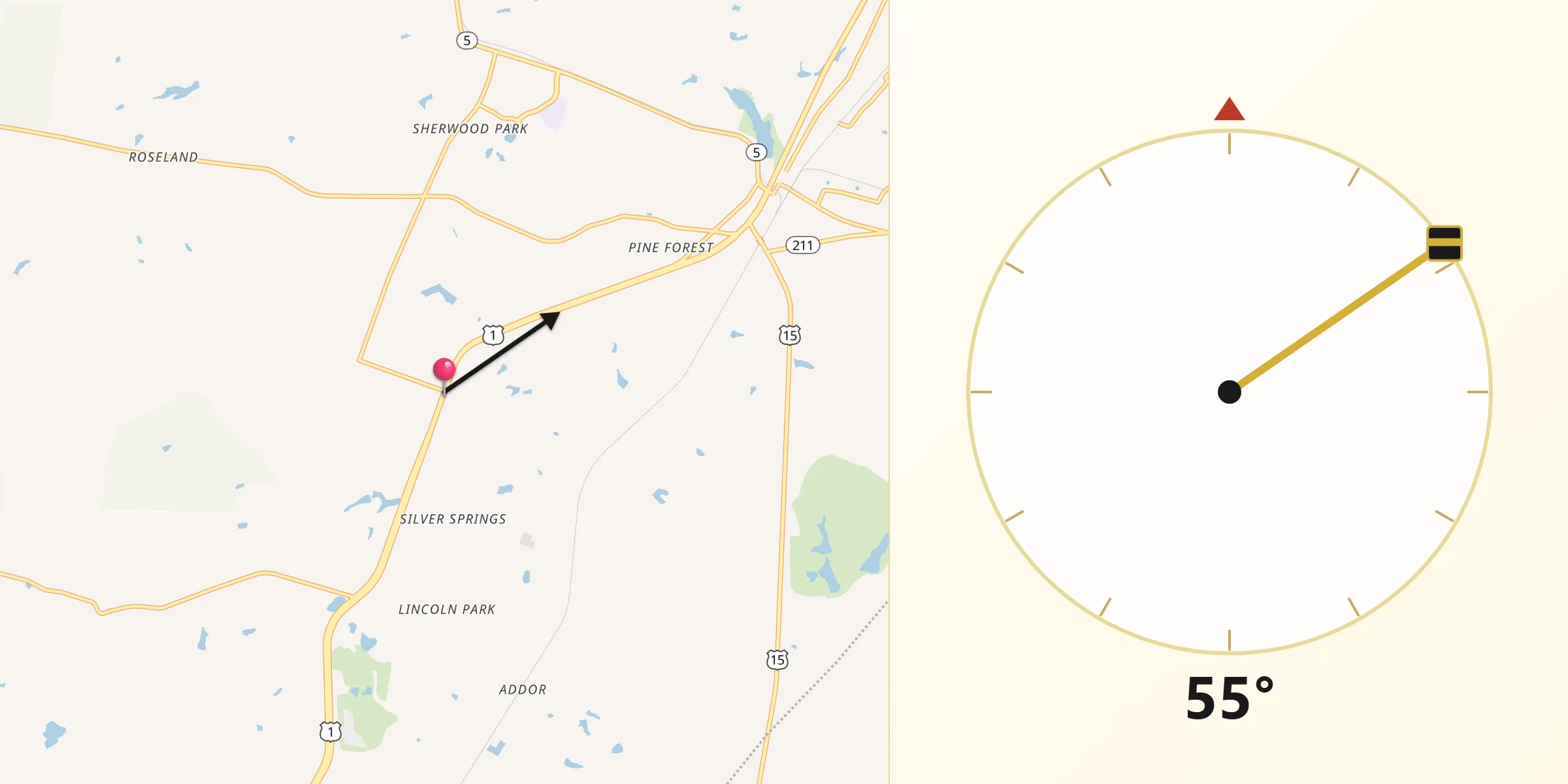 Qibla Direction from Pinebluff
