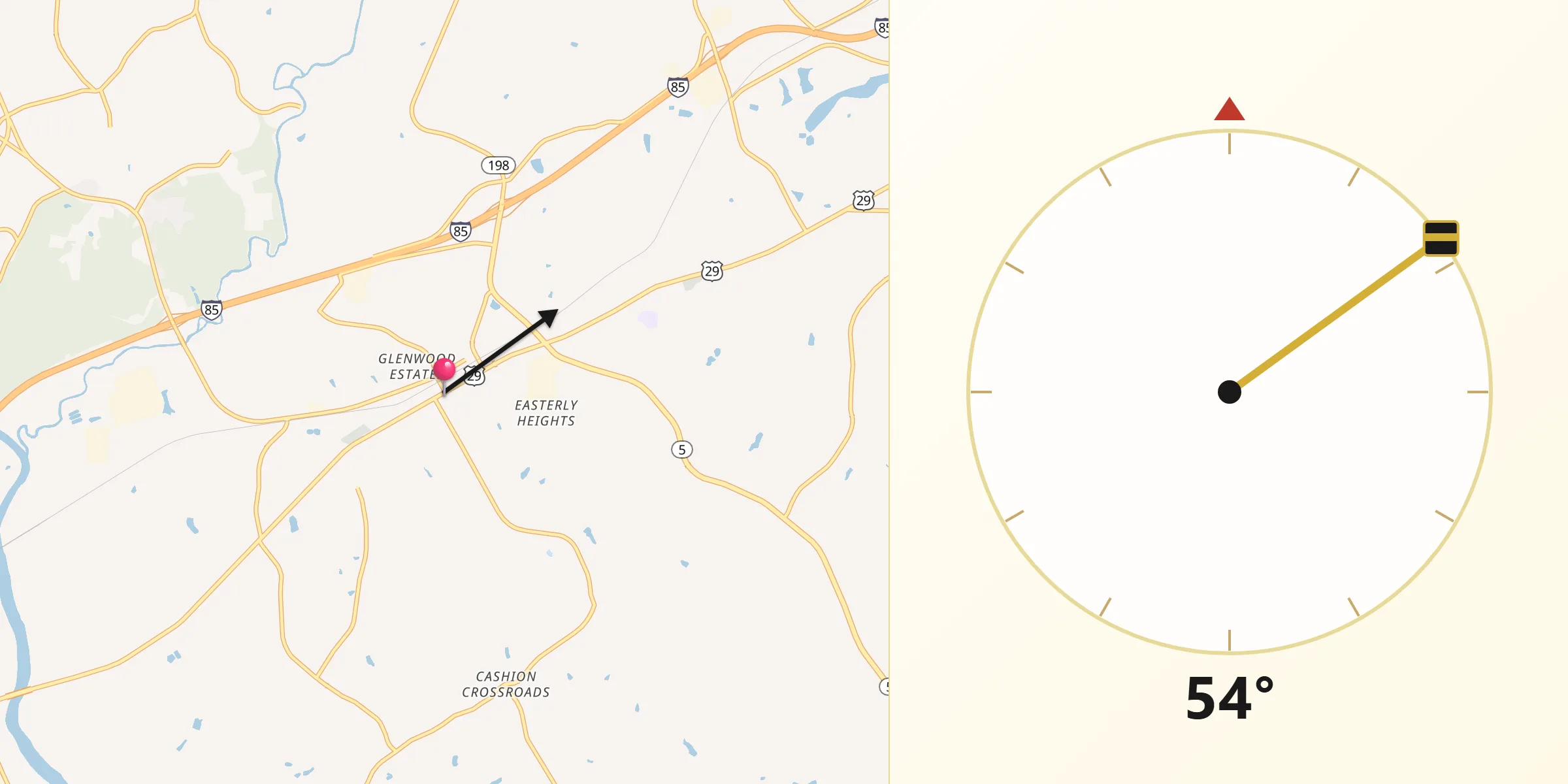 Qibla Direction from Blacksburg