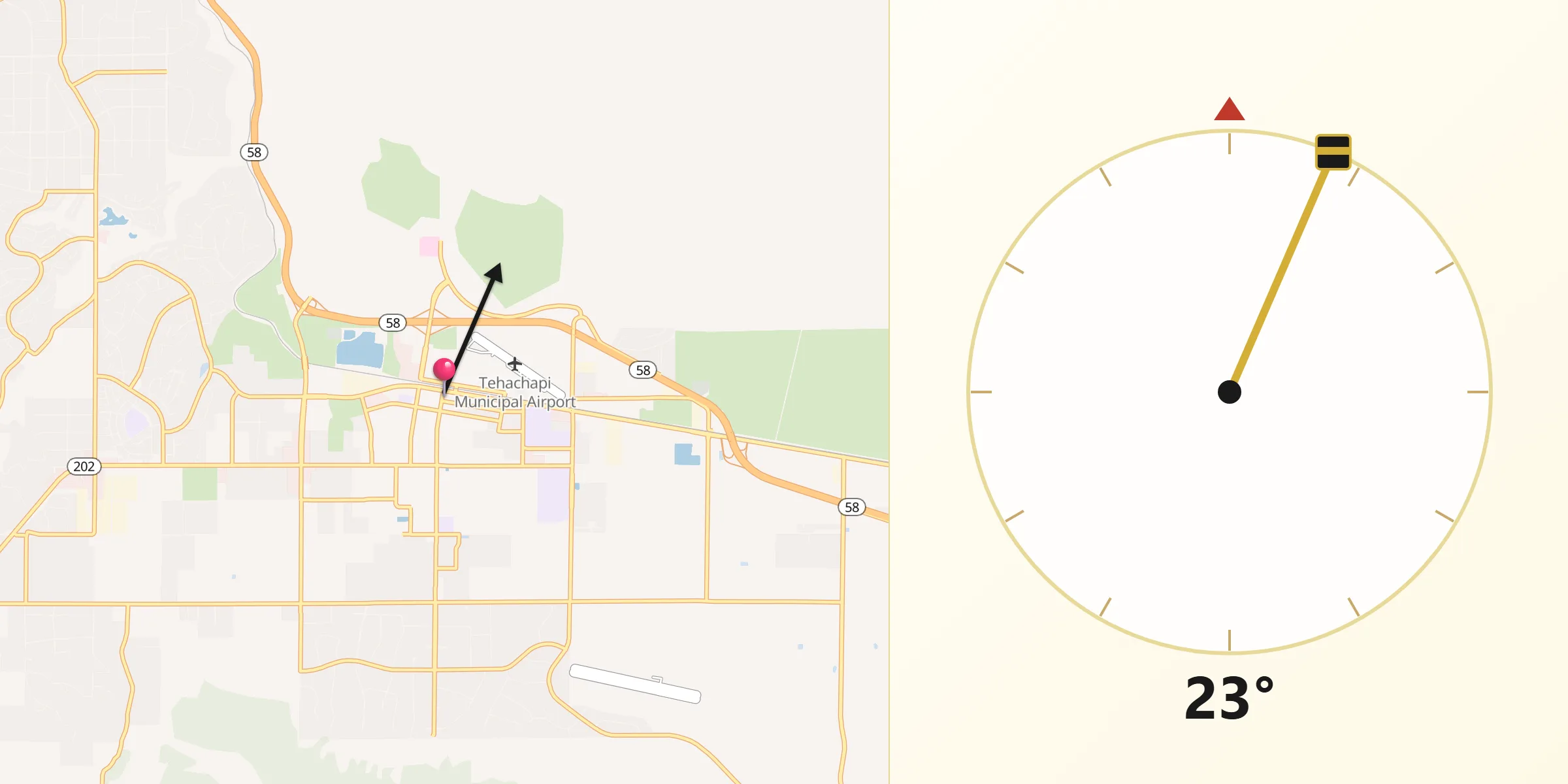 Qibla Direction from Tehachapi