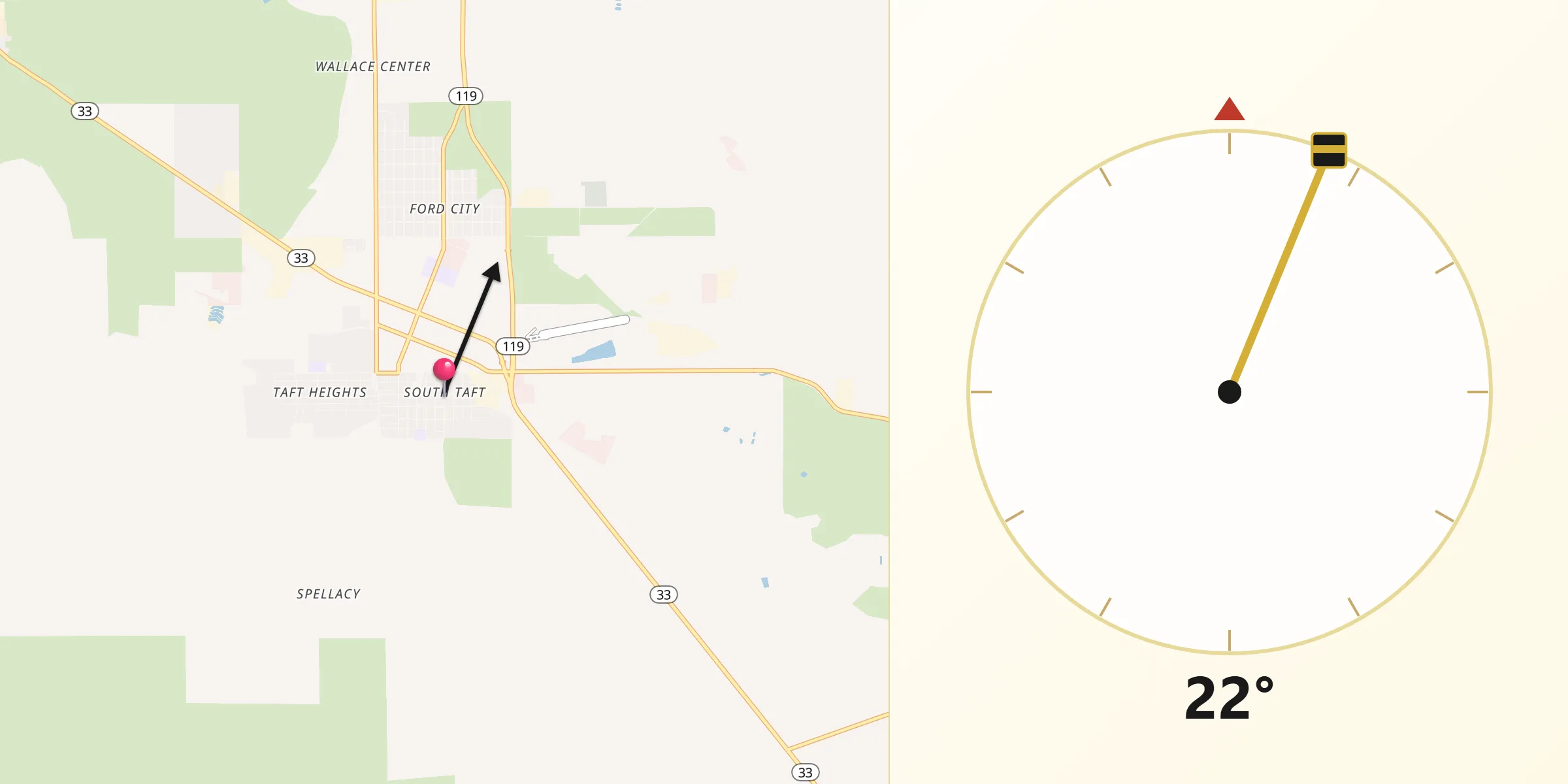 Qibla Direction from South Taft