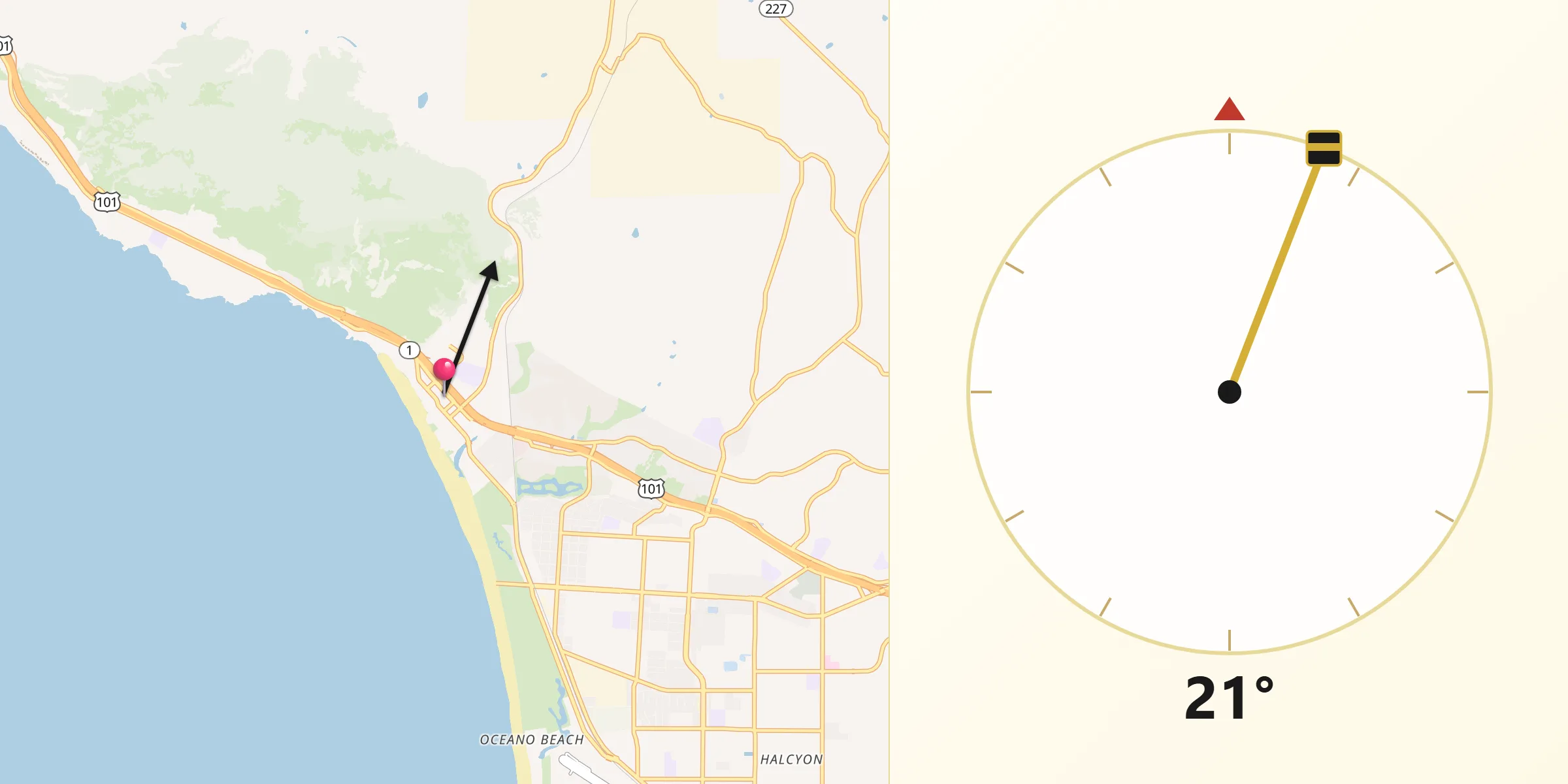Qibla Direction from Pismo Beach