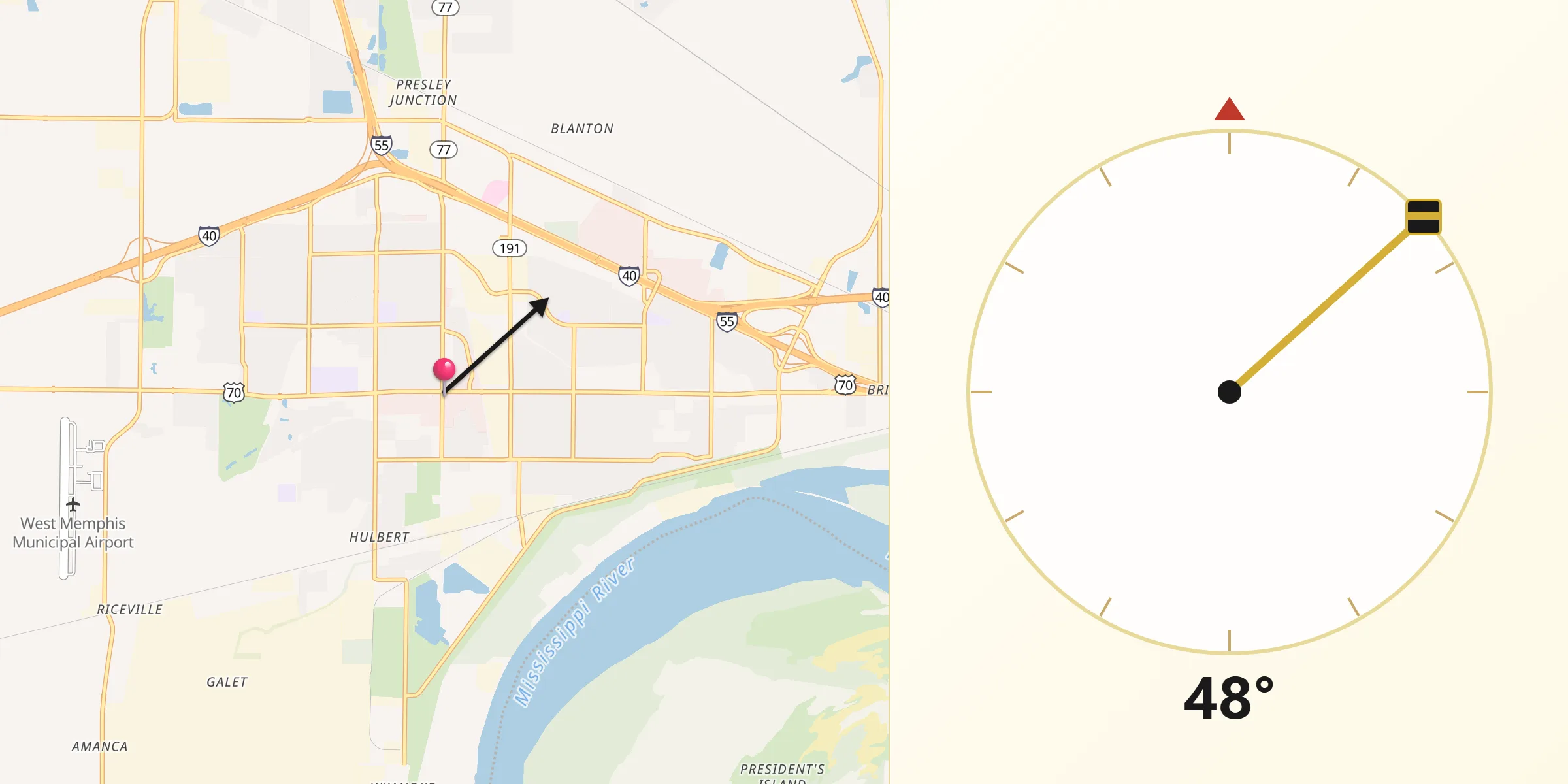 Qibla Direction from West Memphis