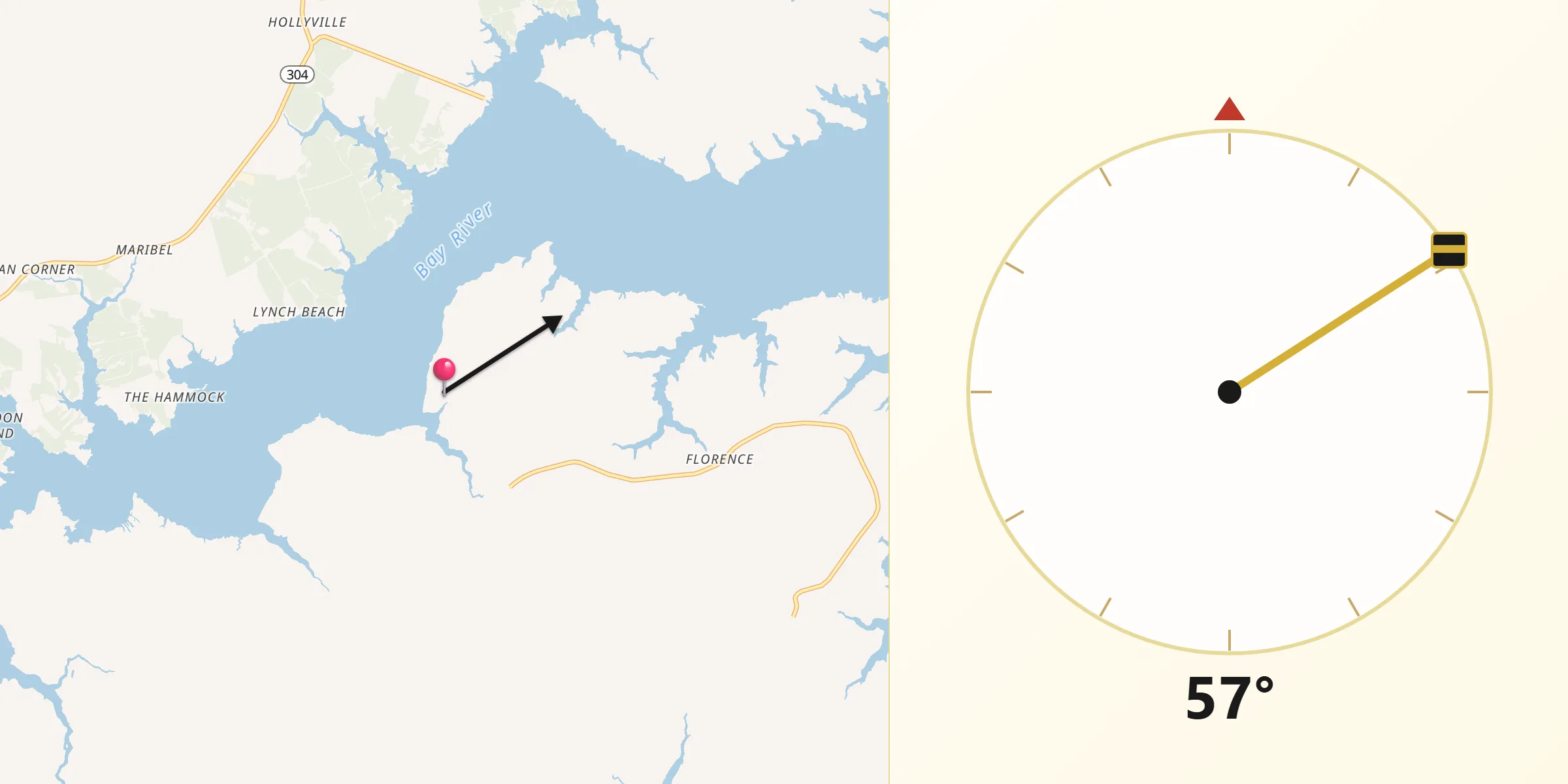Qibla Direction from Pamlico