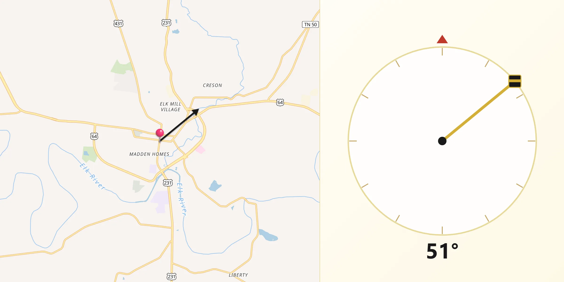 Dirección de la Qibla desde Fayetteville