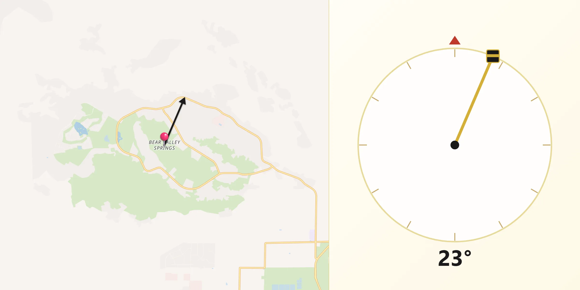 Qibla Direction from Bear Valley Springs