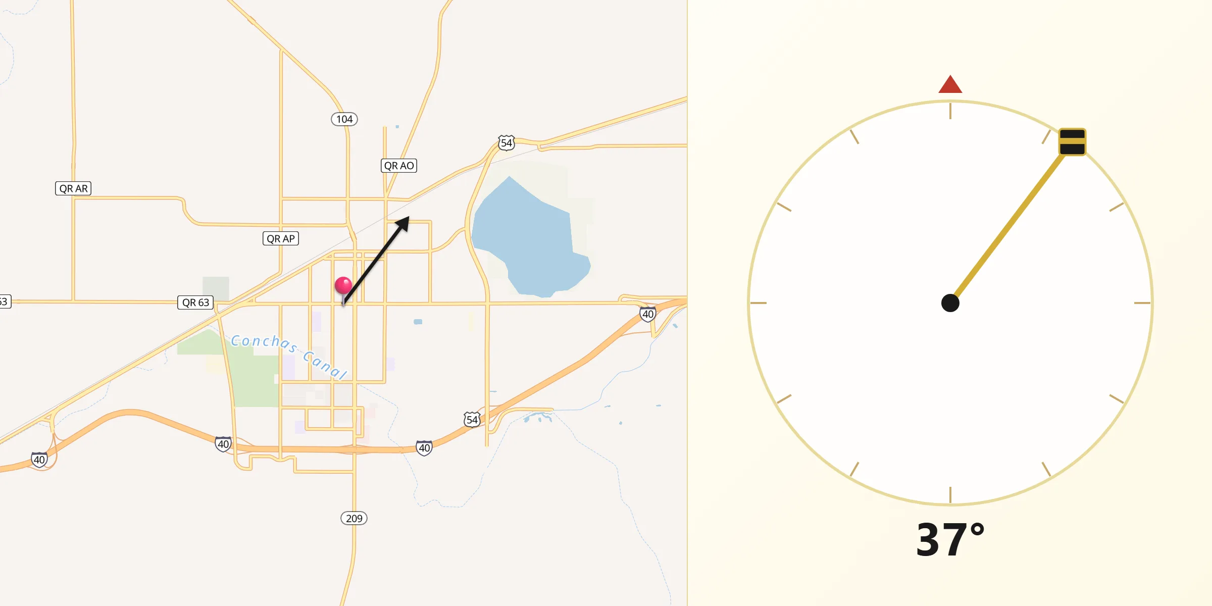 Qibla Direction from Tucumcari
