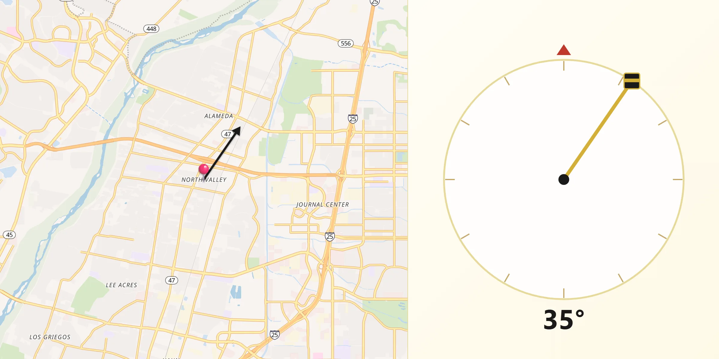 Qibla Direction from North Valley