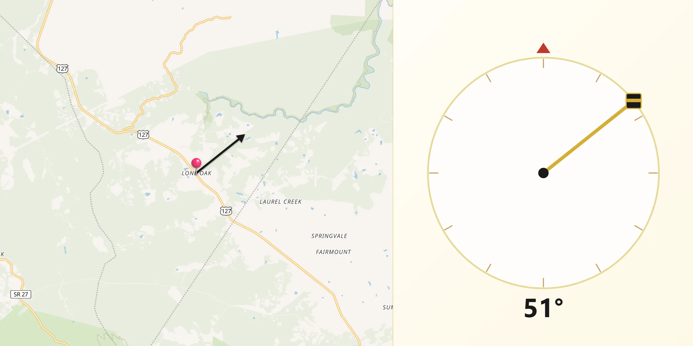 Qibla Direction from Lone Oak