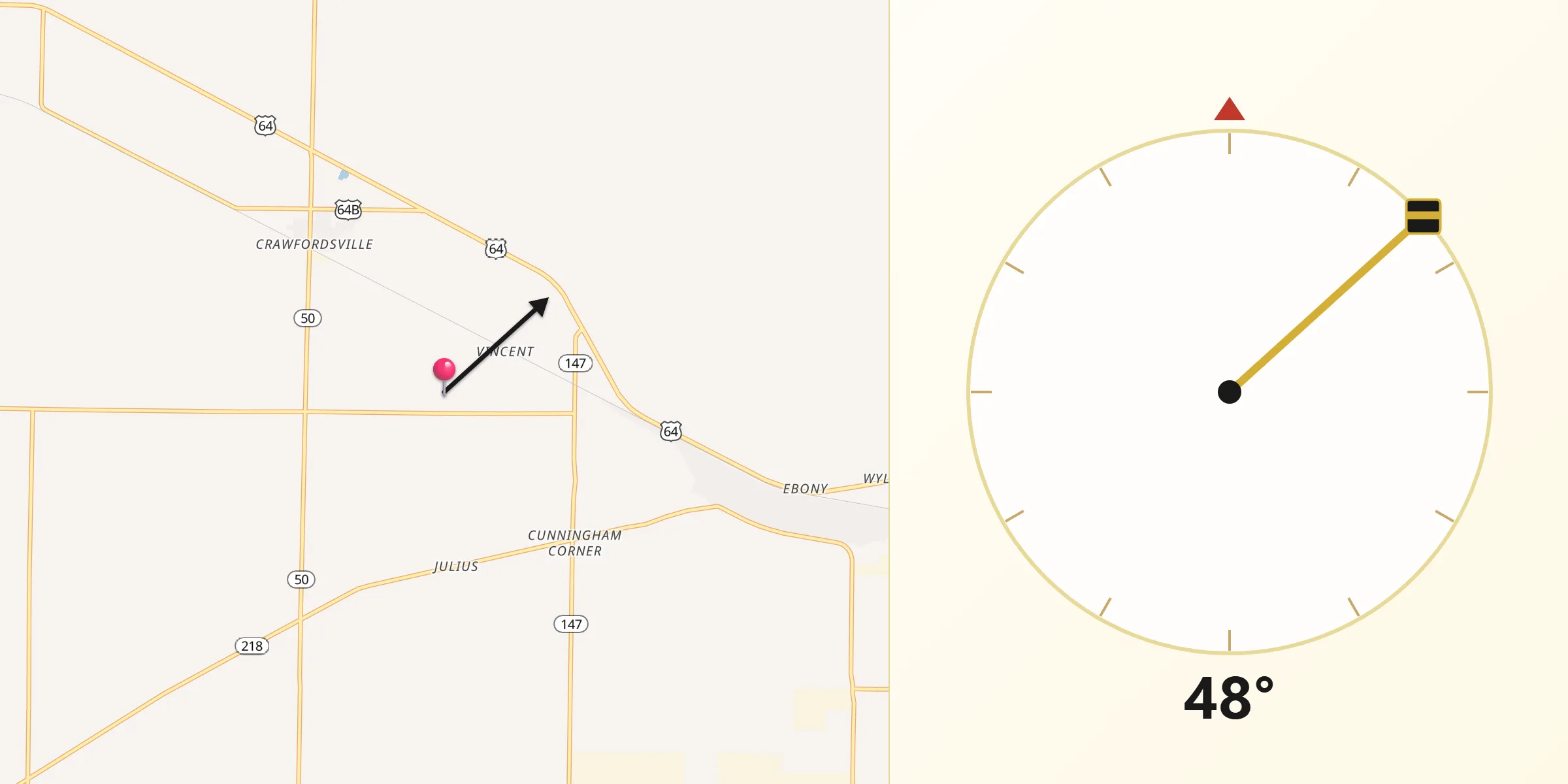 Qibla Direction from Crittenden County