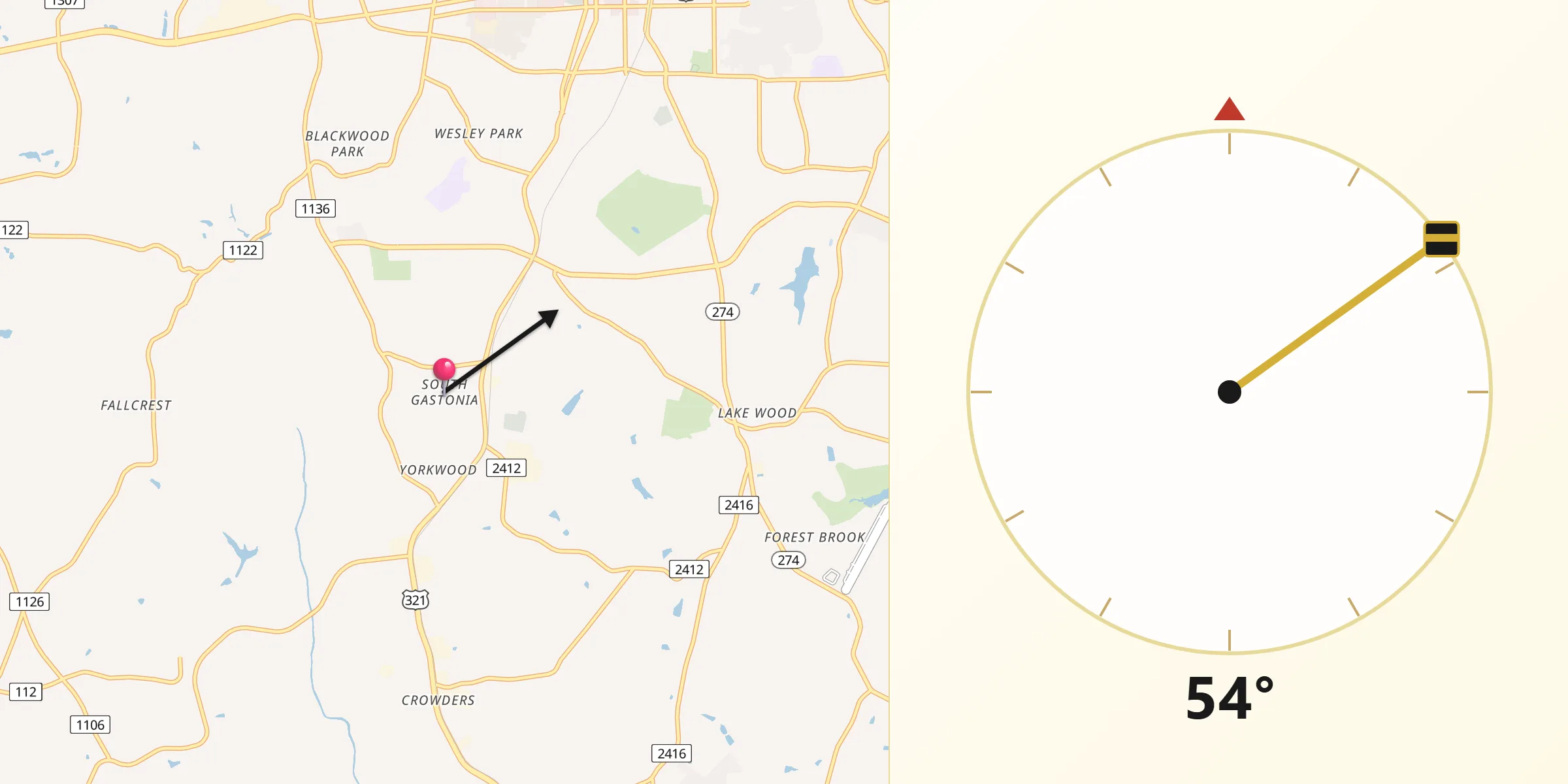 Qibla Direction from South Gastonia