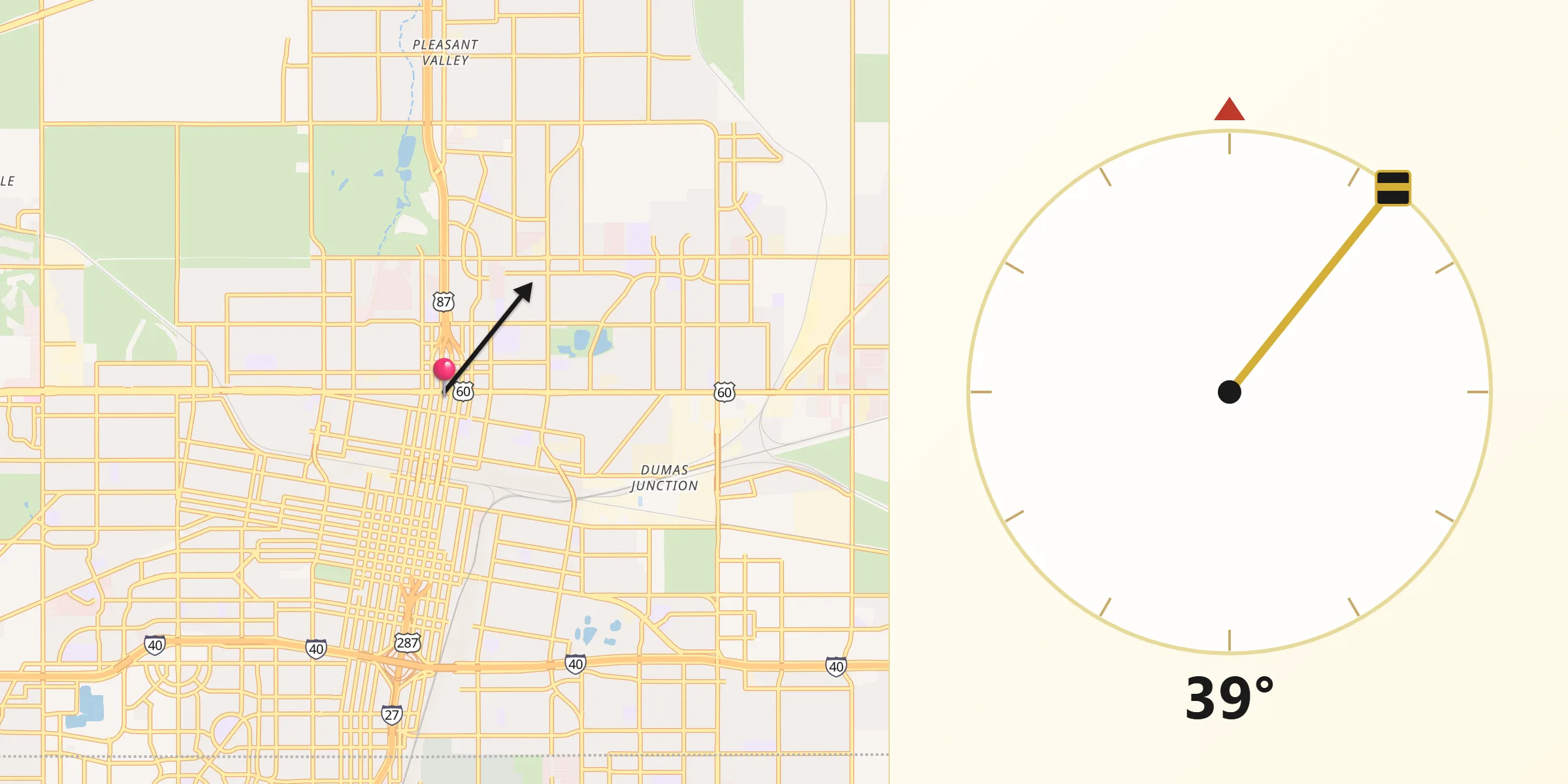 Qibla Direction from Amarillo