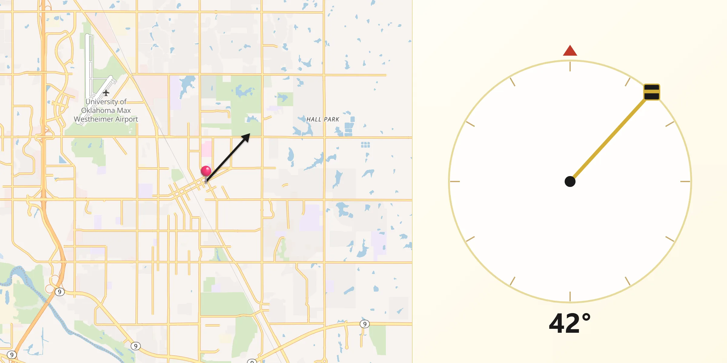 Dirección de la Qibla desde Norman