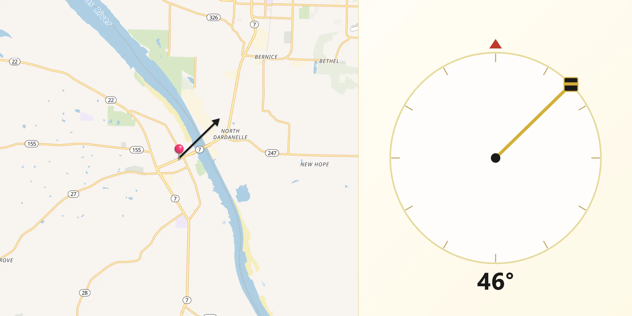 Qibla Direction from Dardanelle