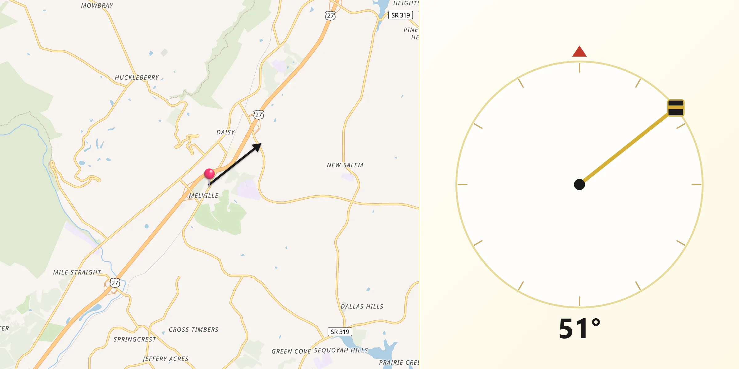 Qibla Direction from Soddy-Daisy