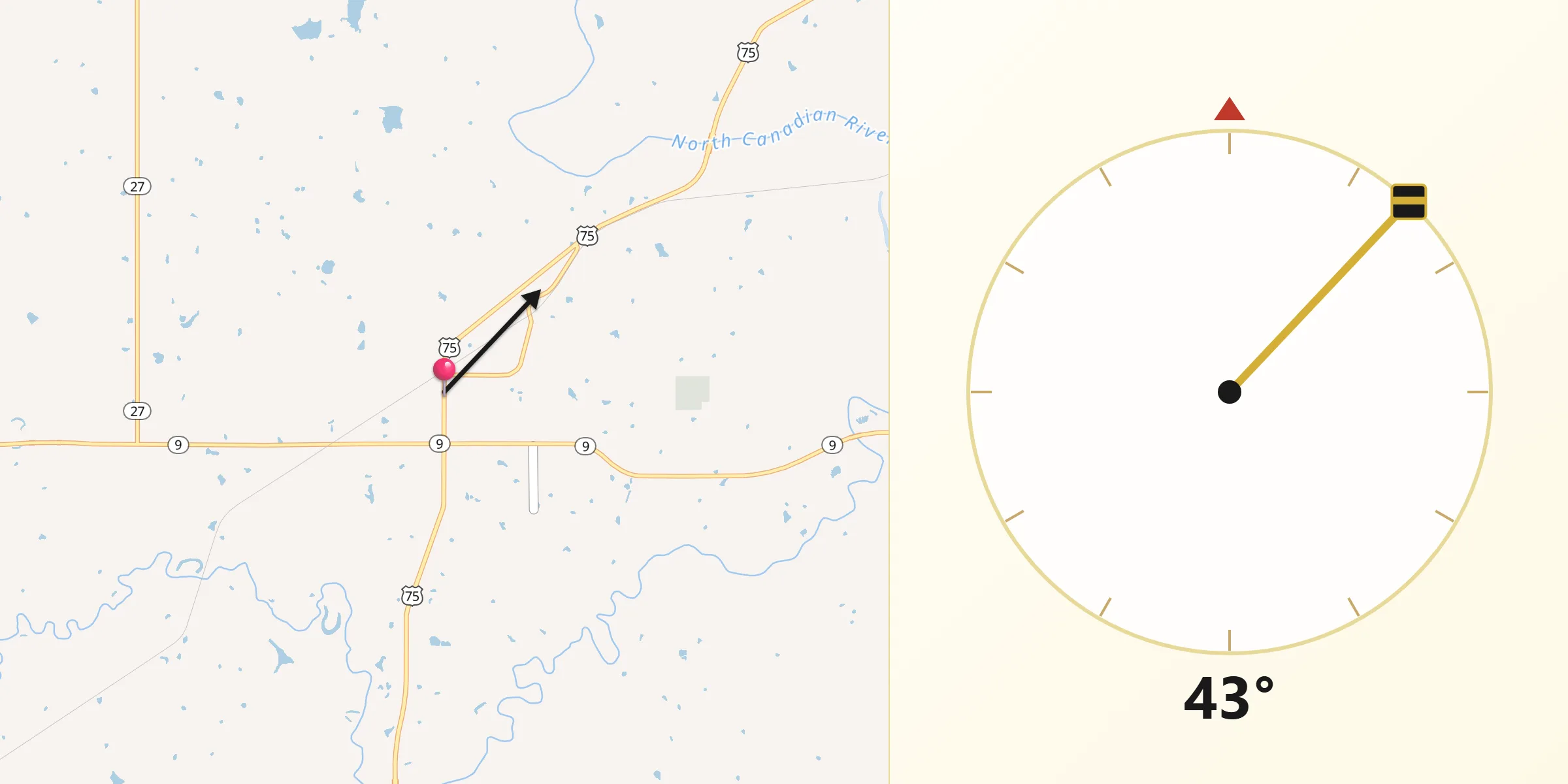 Qibla Direction from Wetumka