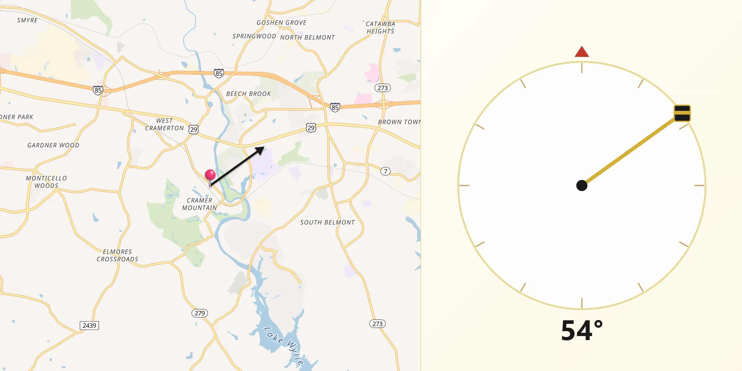 Qibla Direction from Cramerton