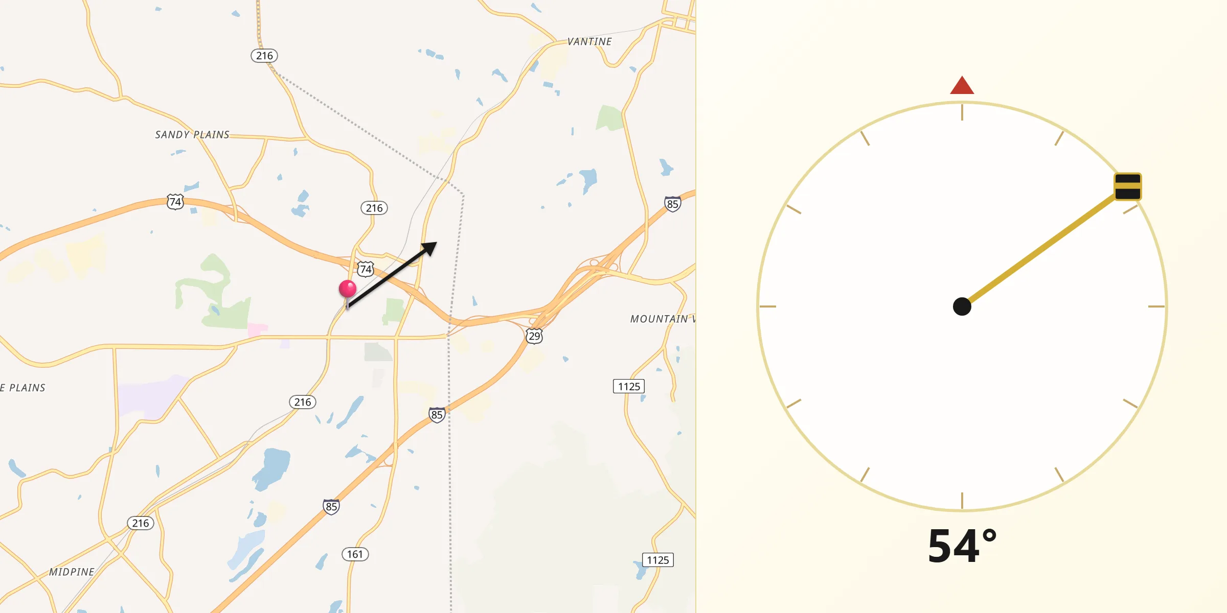 Qibla Direction from Kings Mountain