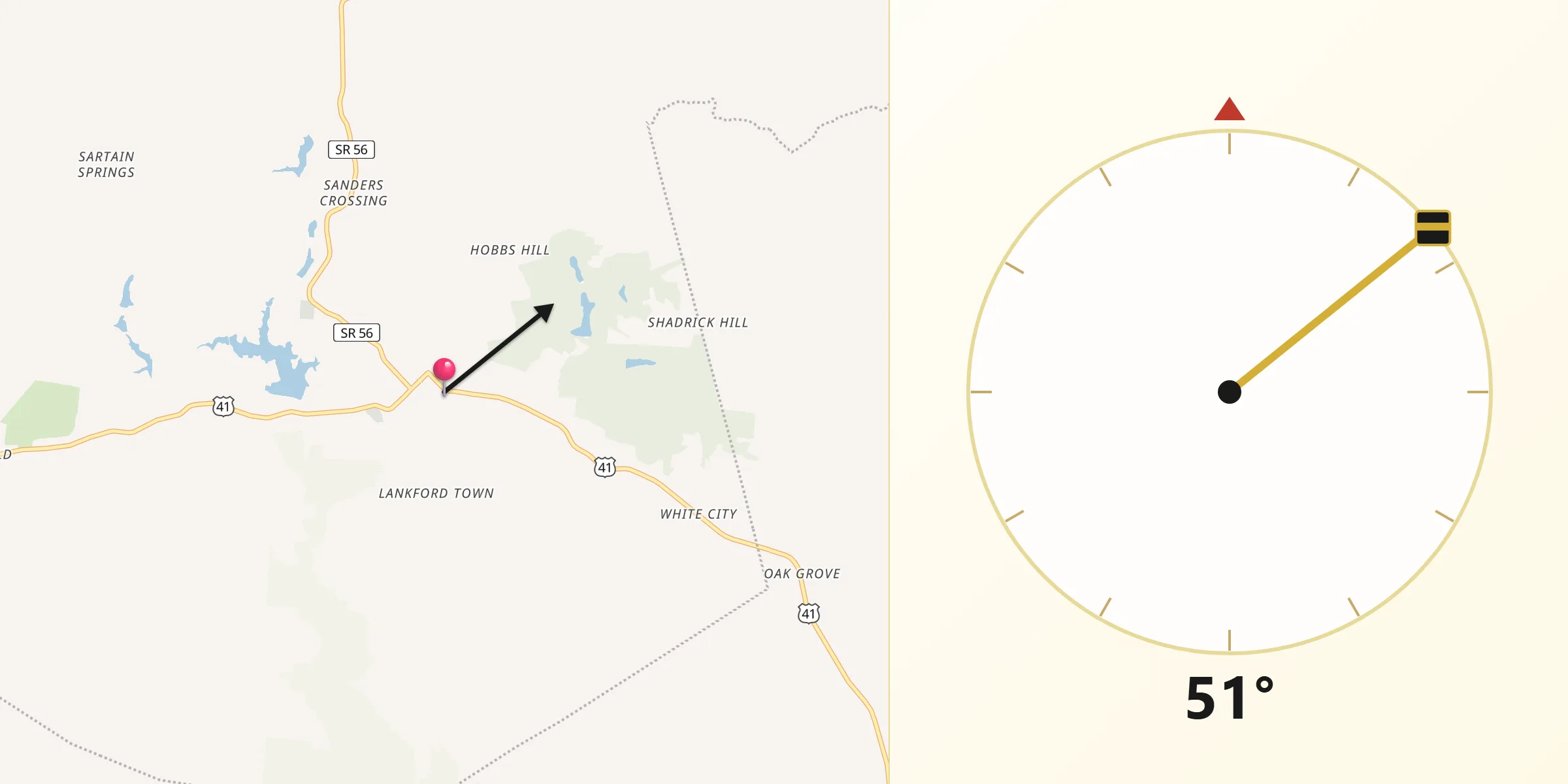Qibla Direction from Tracy City