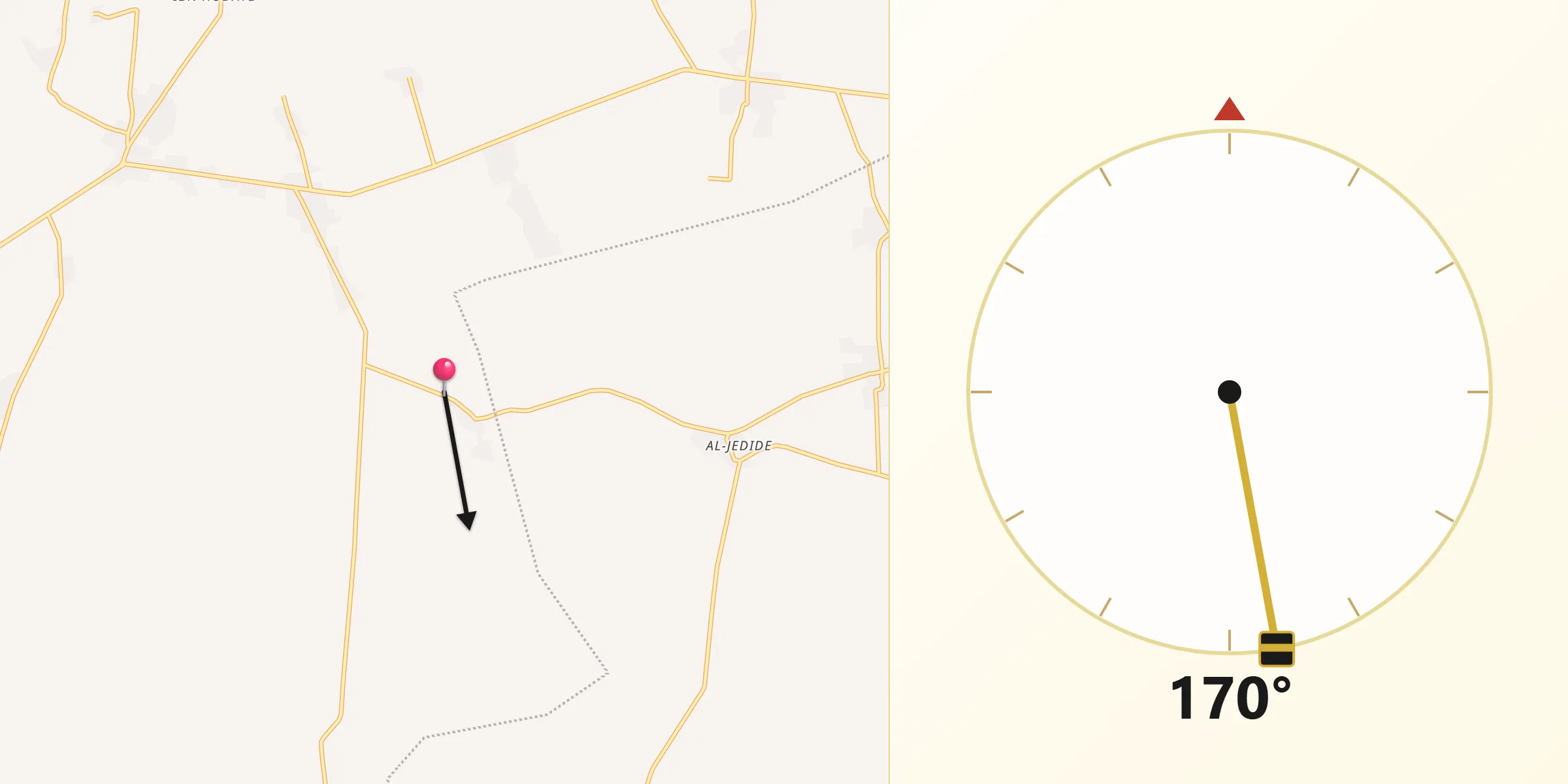 Direction vers la Qibla depuis Hama