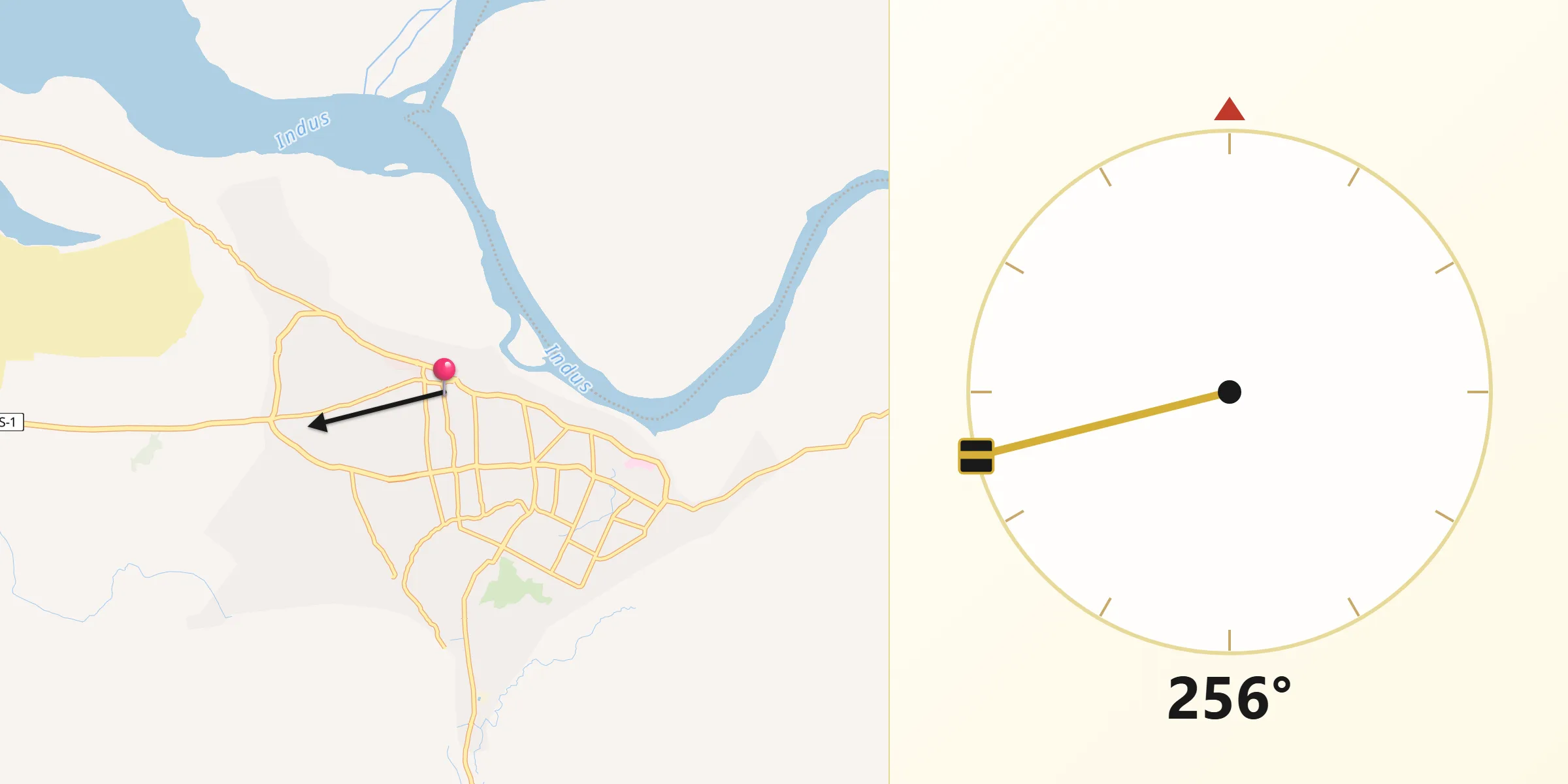 Direction vers la Qibla depuis Skardu