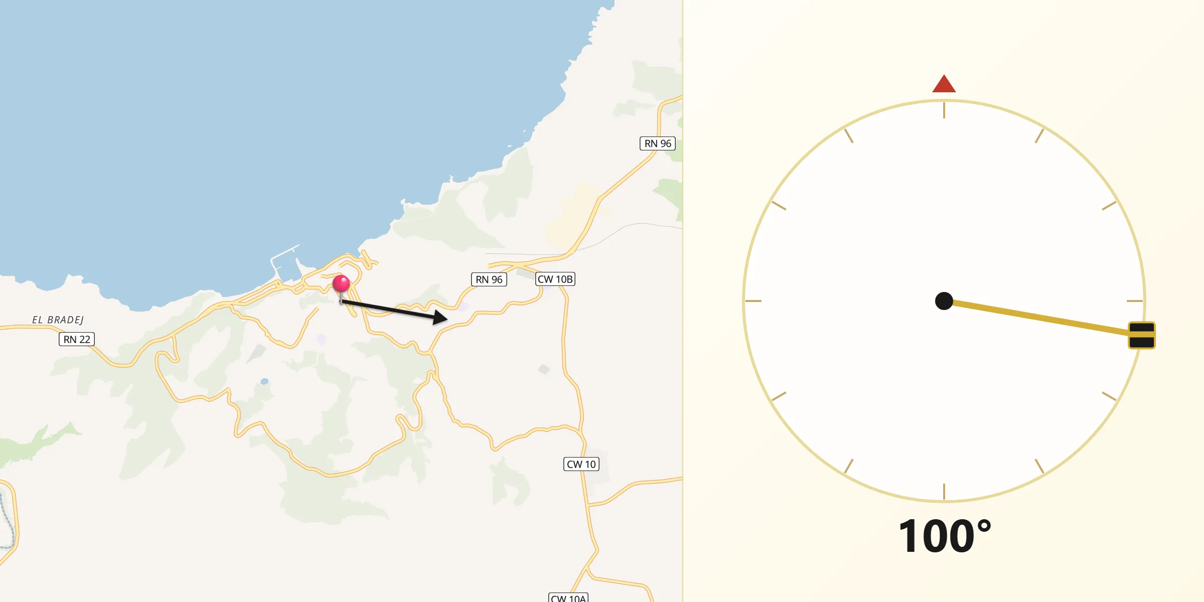 Direction vers la Qibla depuis Beni Saf