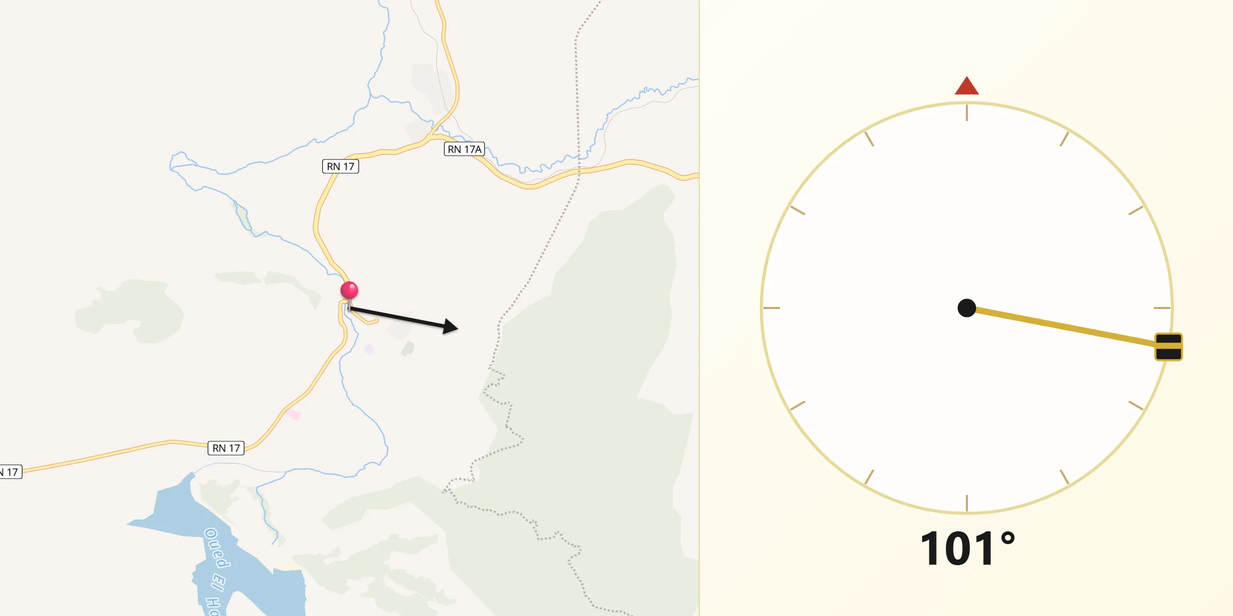 Direction vers la Qibla depuis Bou Hanifia el Hamamat
