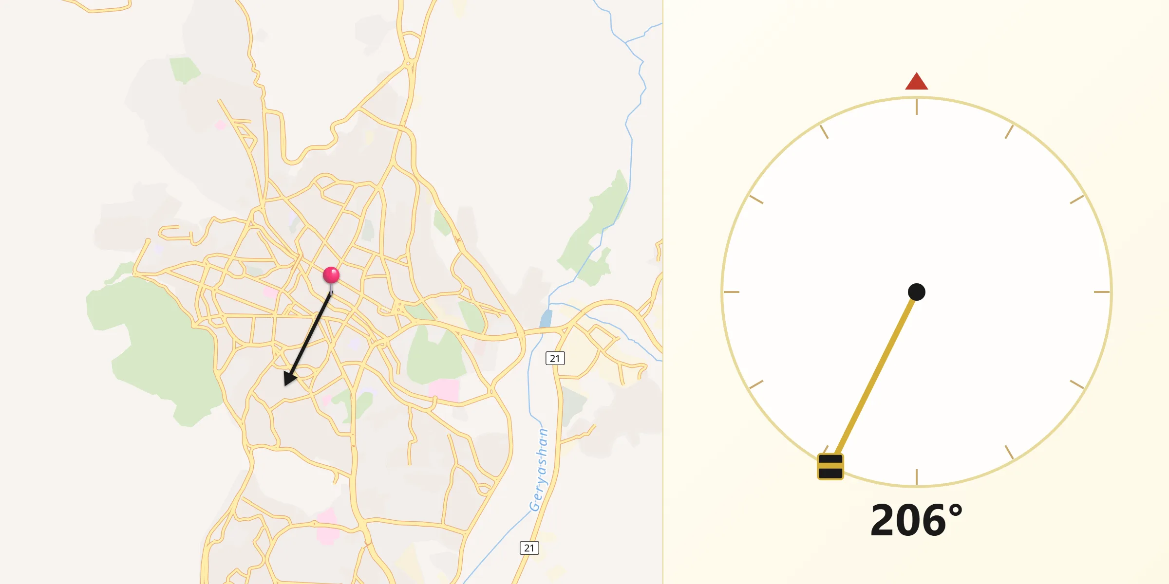 Direction vers la Qibla depuis Sanandaj