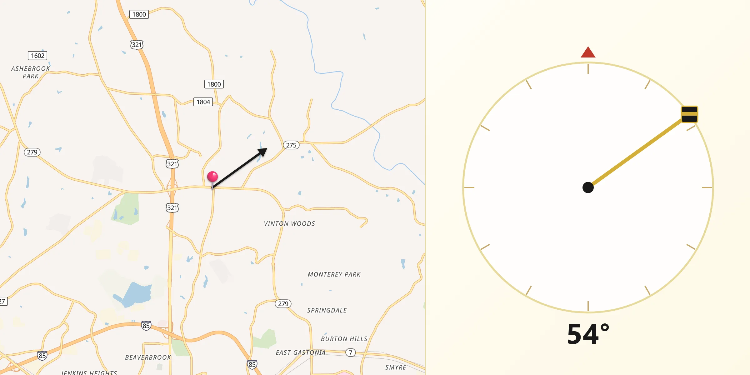 Dirección de la Qibla desde Dallas