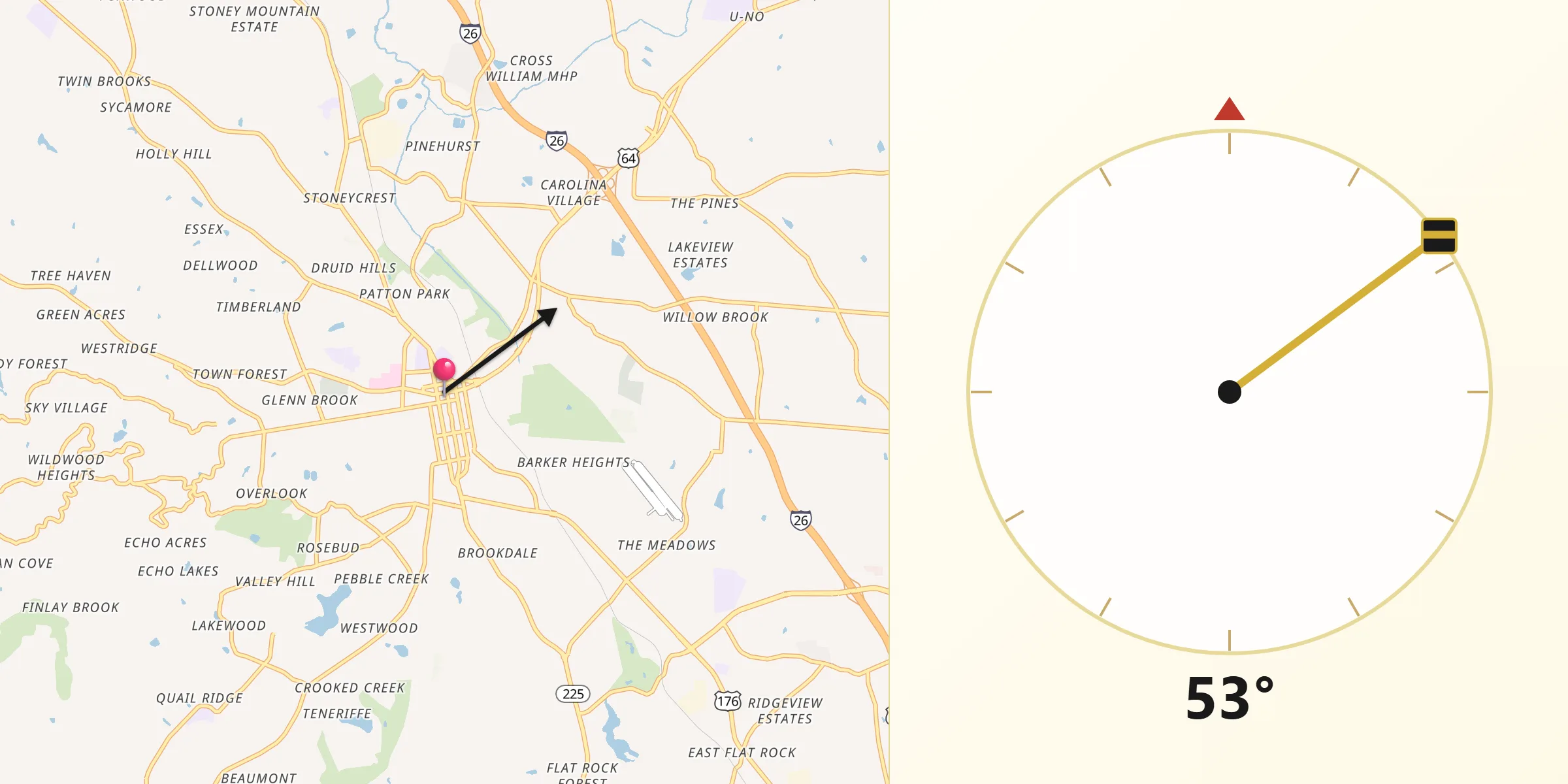 Qibla Direction from Hendersonville