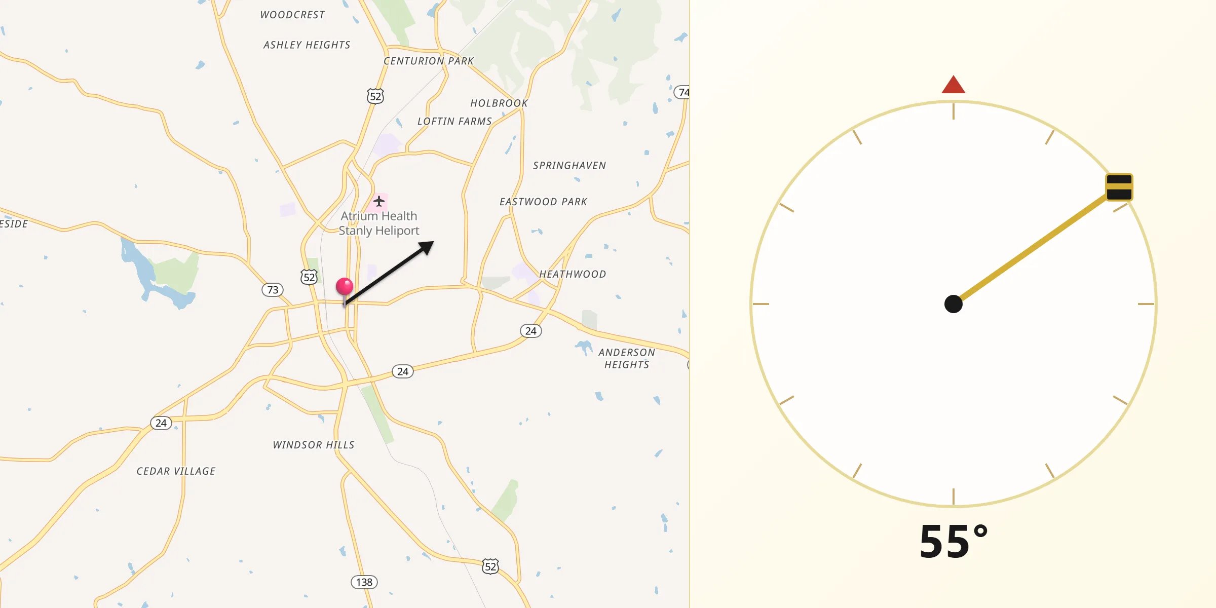 Qibla Direction from Albemarle