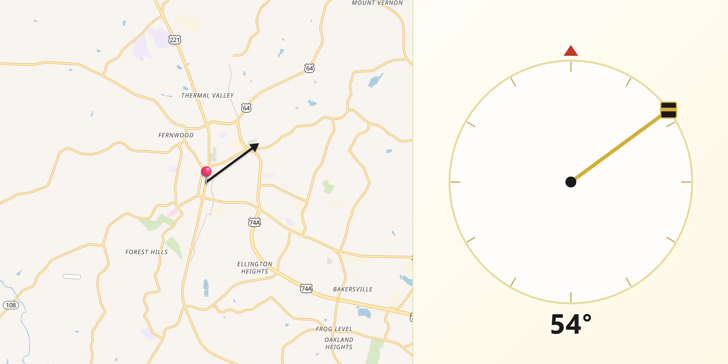 Qibla Direction from Rutherfordton