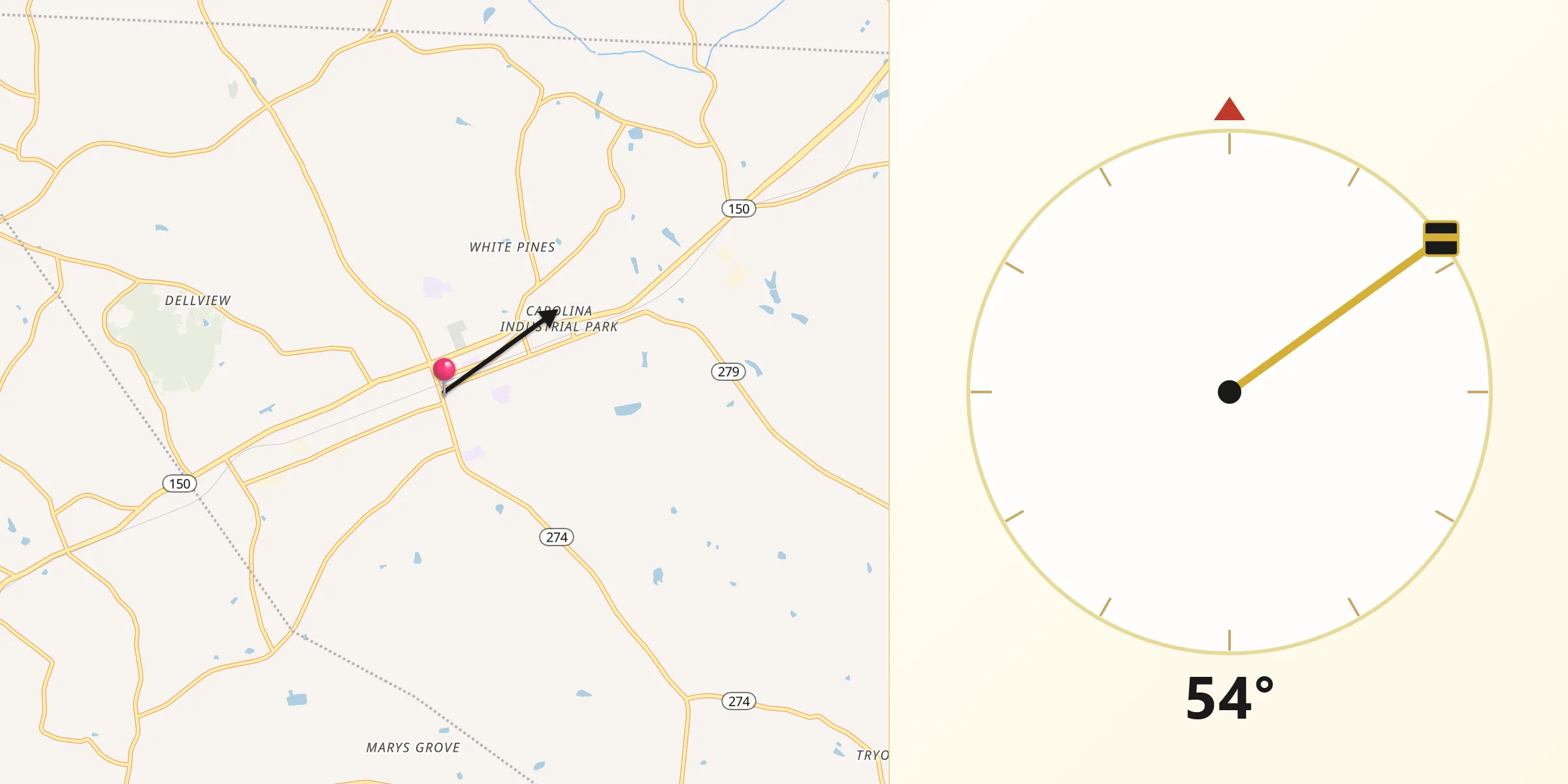 Qibla Direction from Cherryville