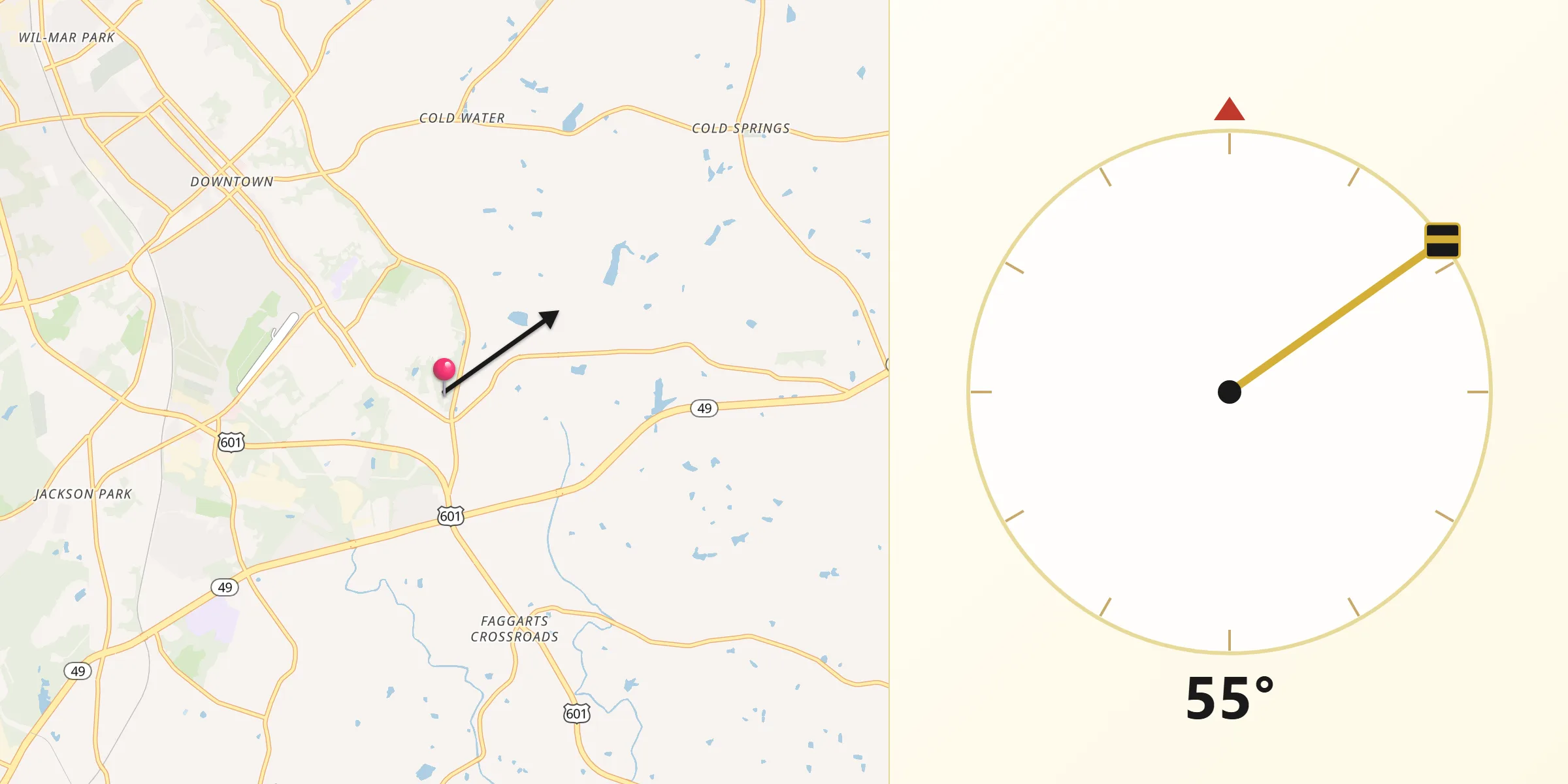 Qibla Direction from Cabarrus