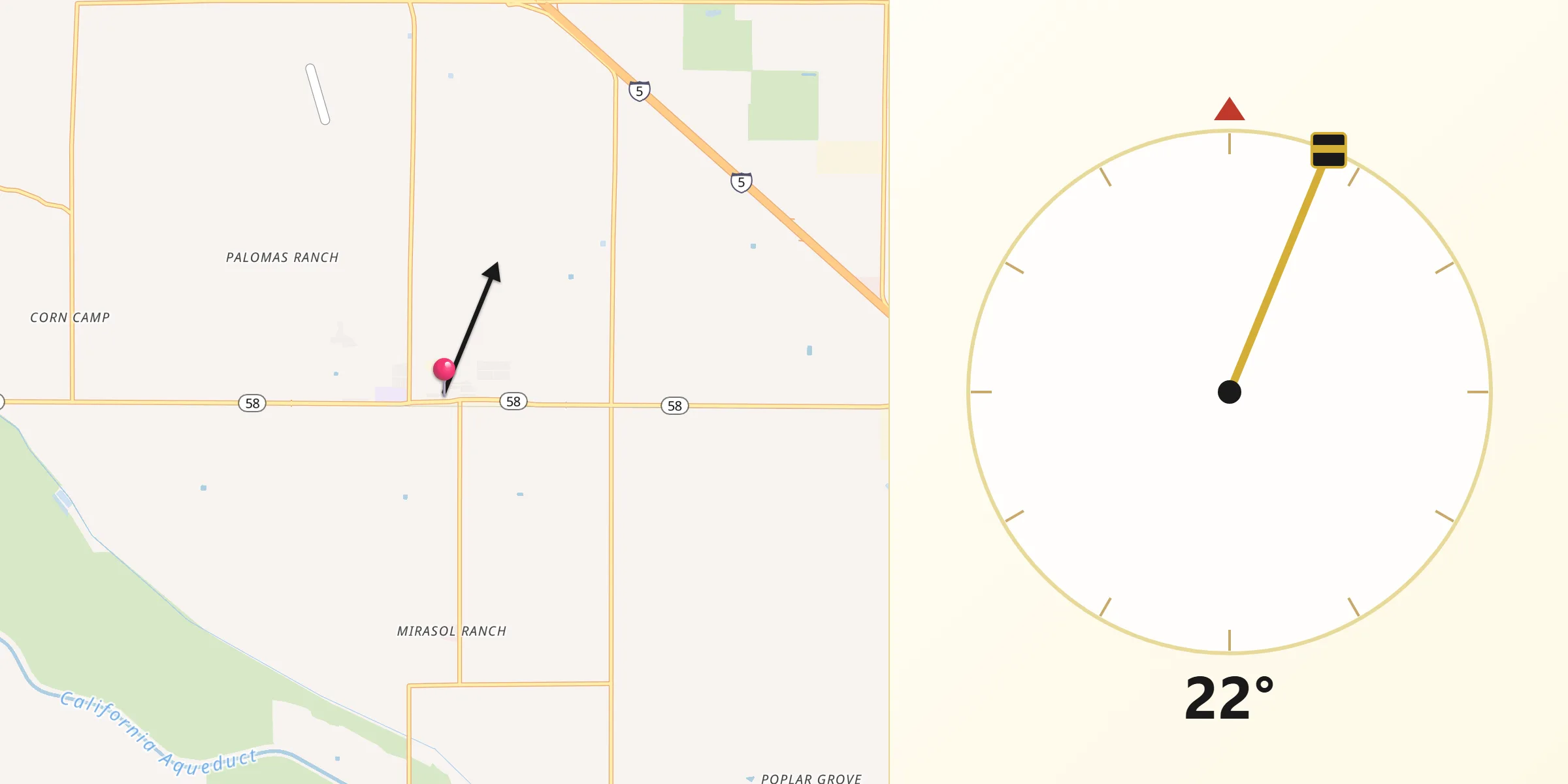 Qibla Direction from Buttonwillow