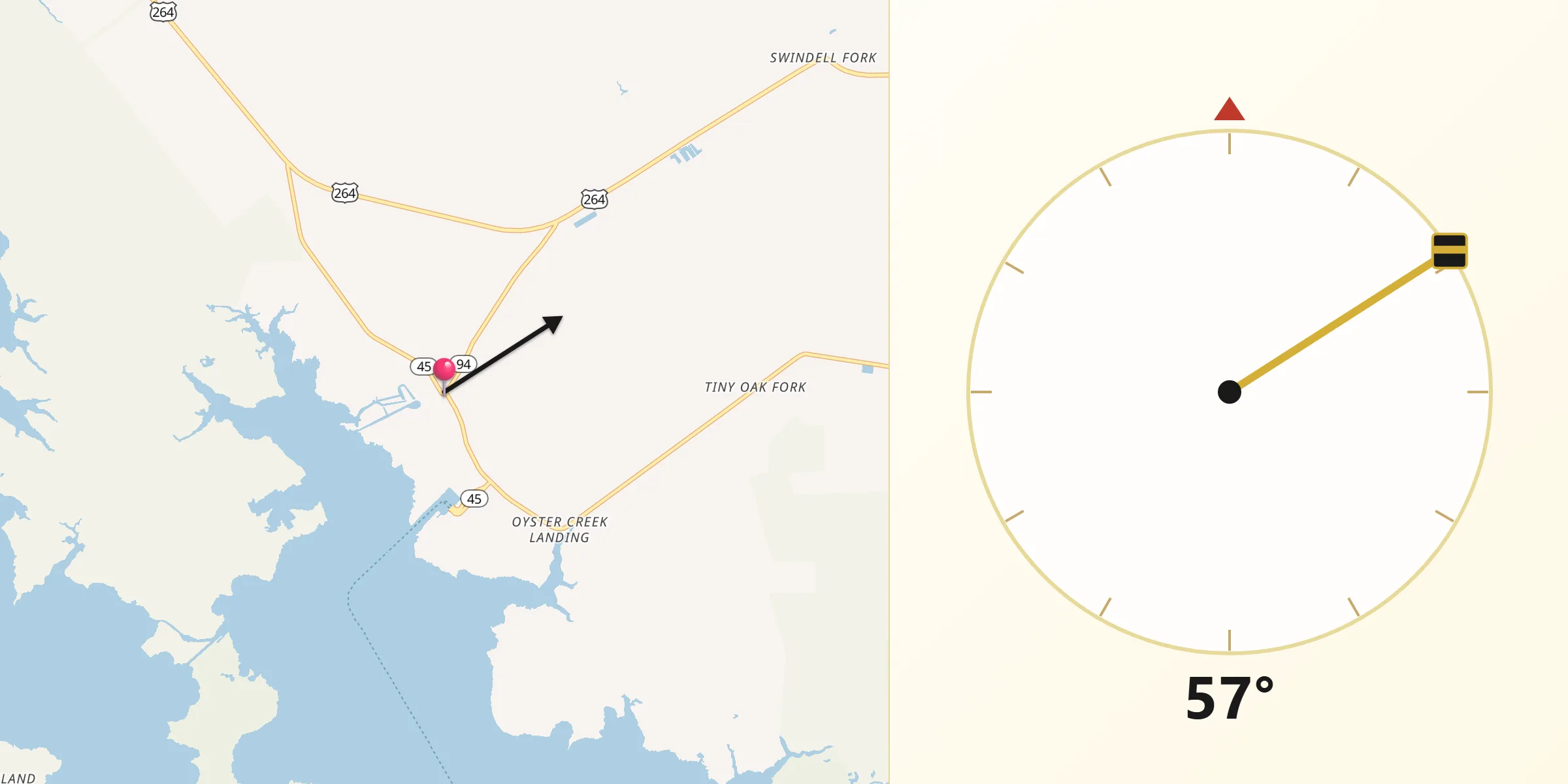 Qibla Direction from Swanquarter